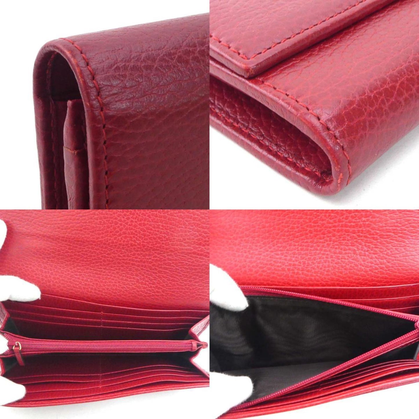 Gucci Red Color Leather Long Wallet (Bi-Fold)