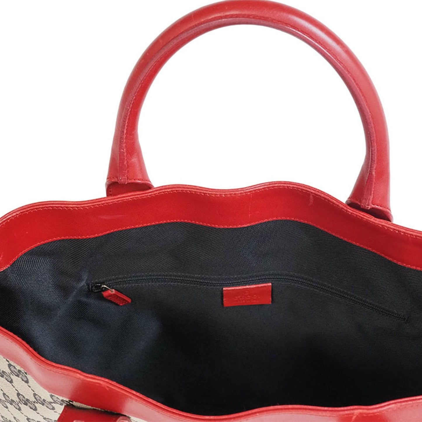 Gucci Gg Canvas Beige Red Color Canvas Leather Handbag Tote Bag
