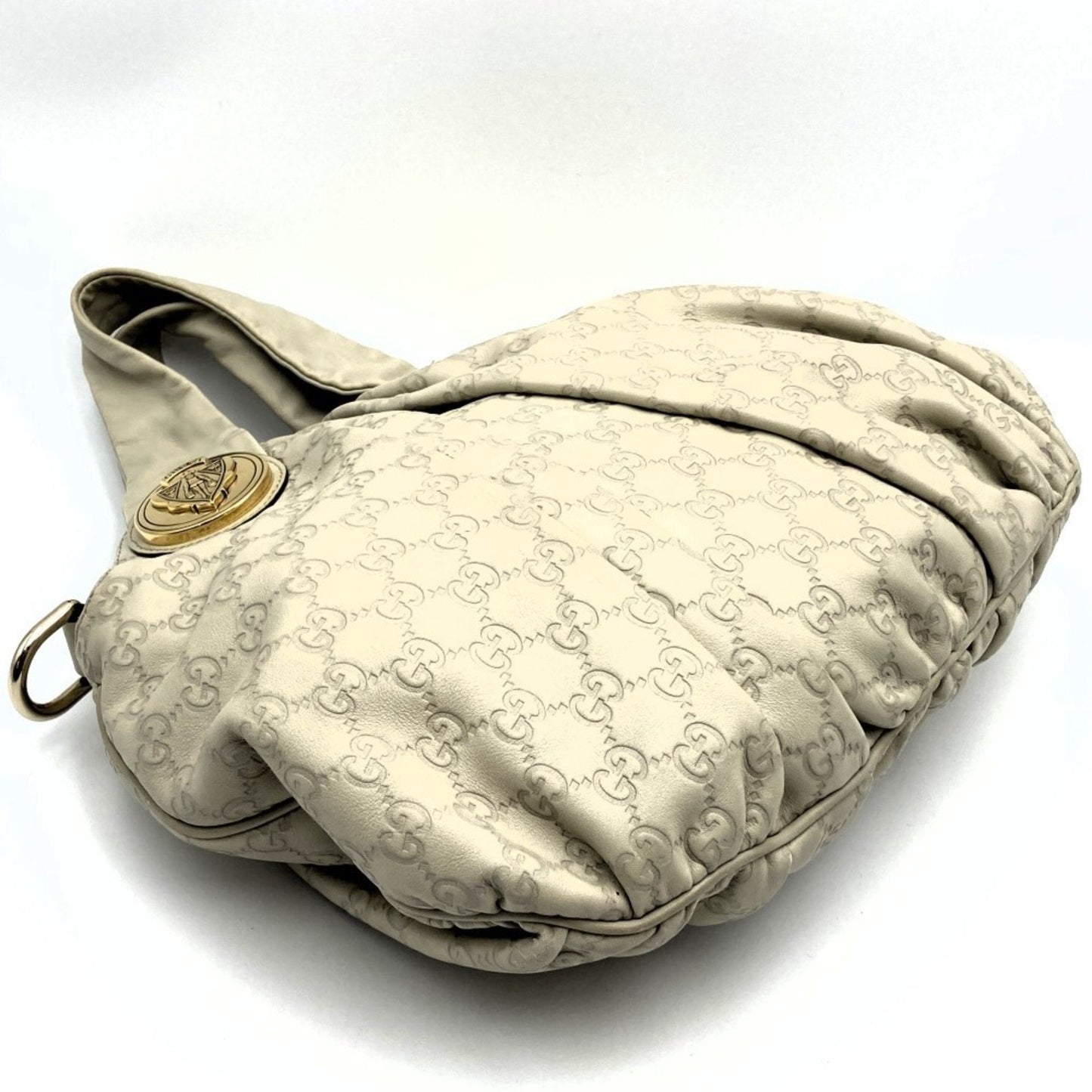 Gucci Beige Ivory Off-White Leather Handbag Tote Bag