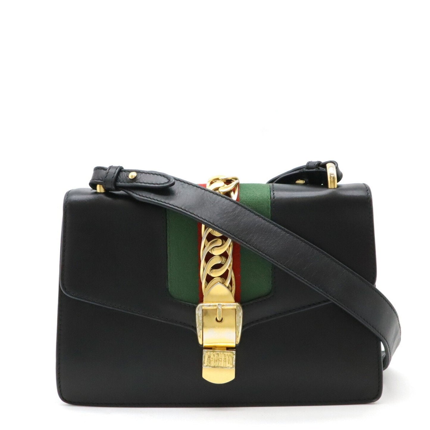 Gucci Black Green Red Color Leather Shoulder Bag