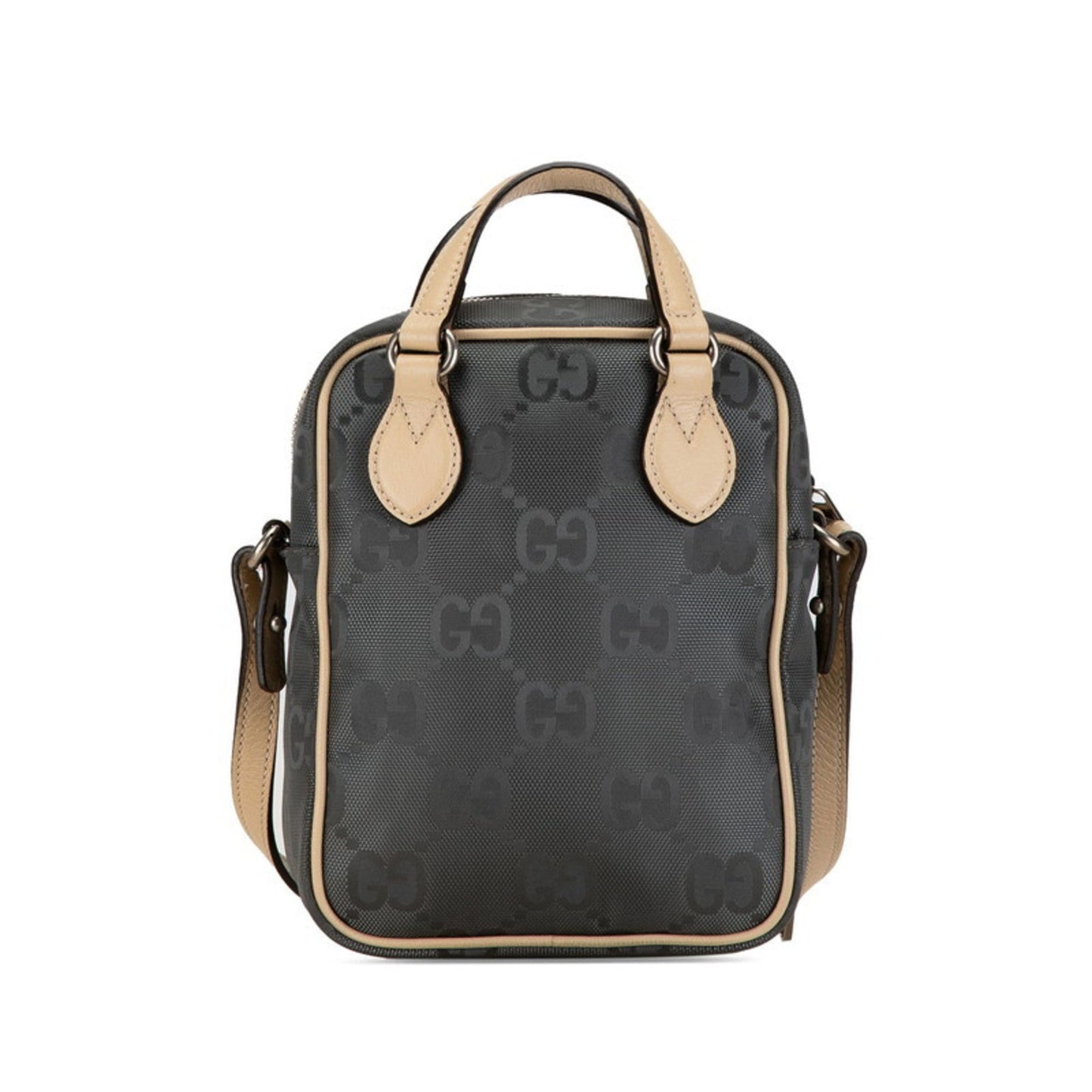 Gucci Beige Gray Nylon Leather Handbag Shoulder Bag