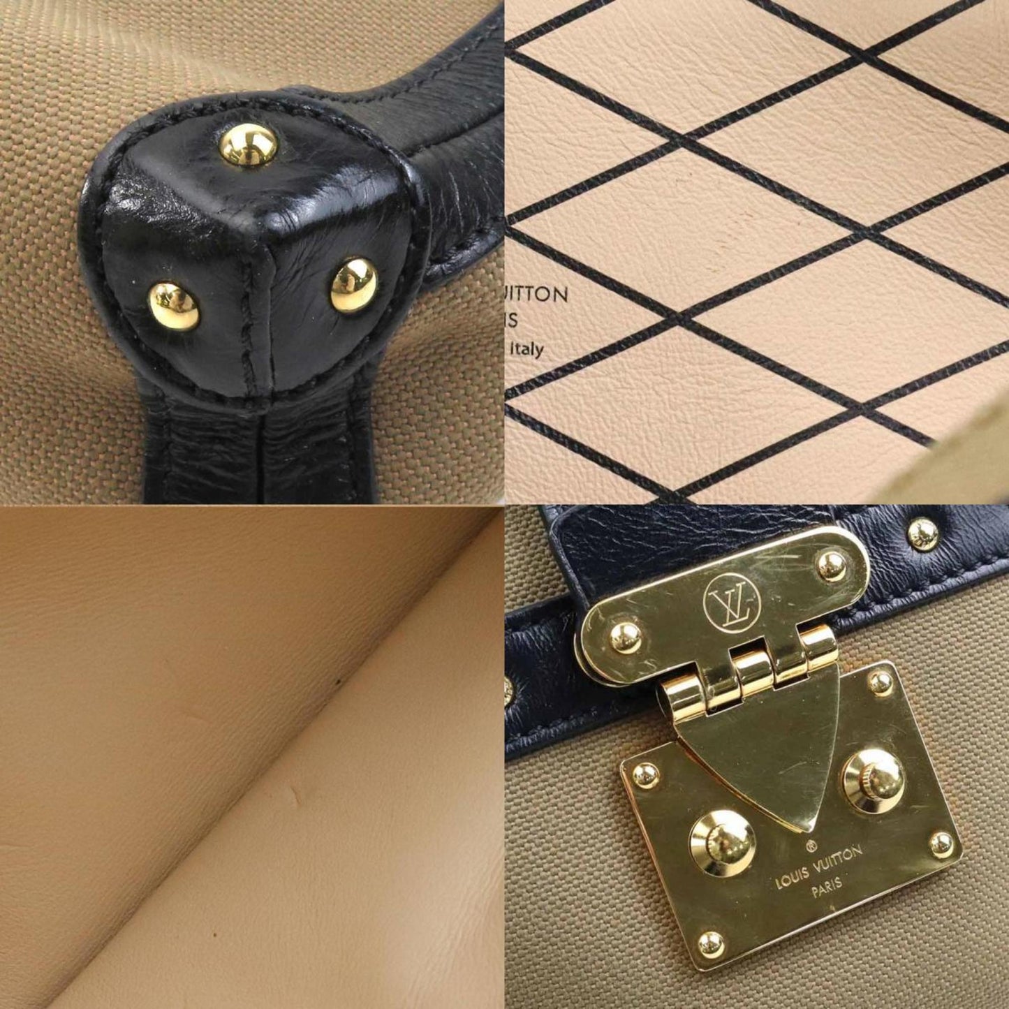 Louis Vuitton Black Khaki Canvas Leather Shoulder Bag