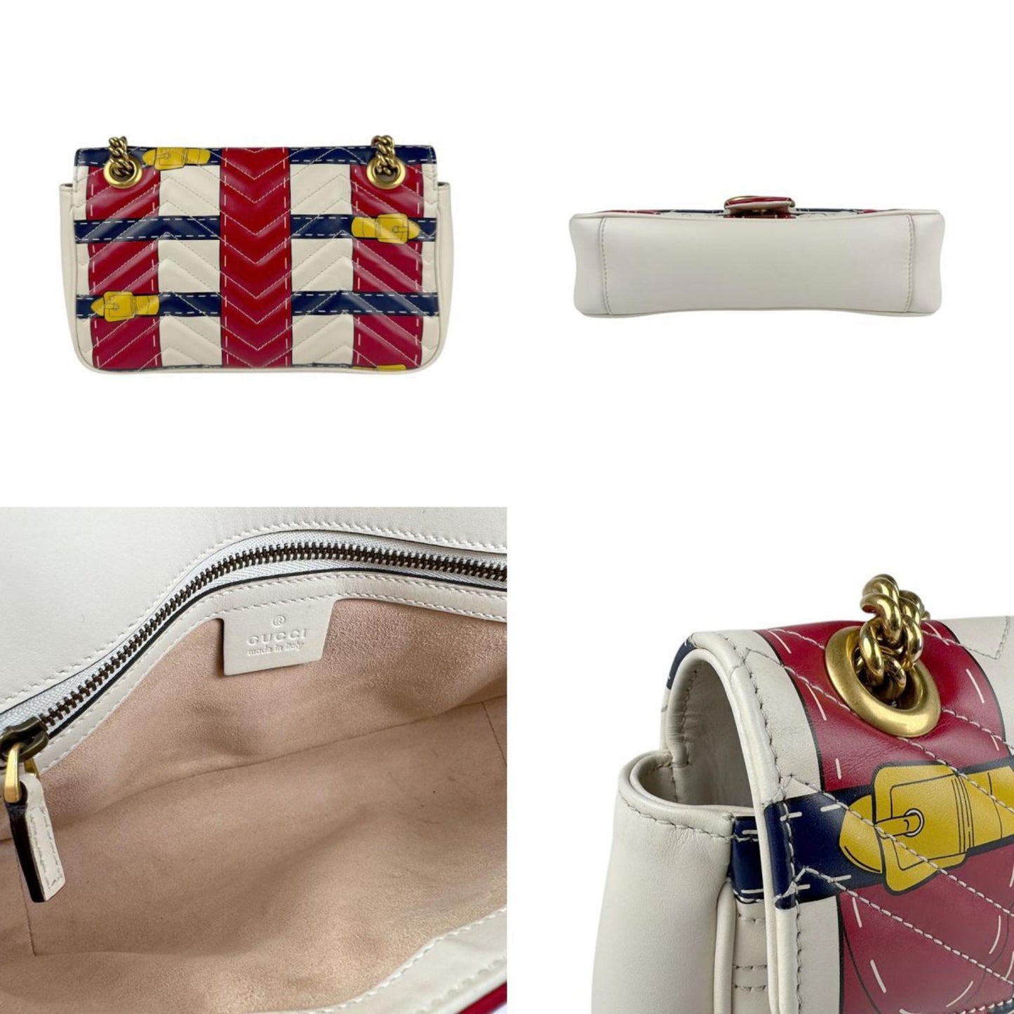 Gucci Navy Off-White Red Color Leather Shoulder Bag