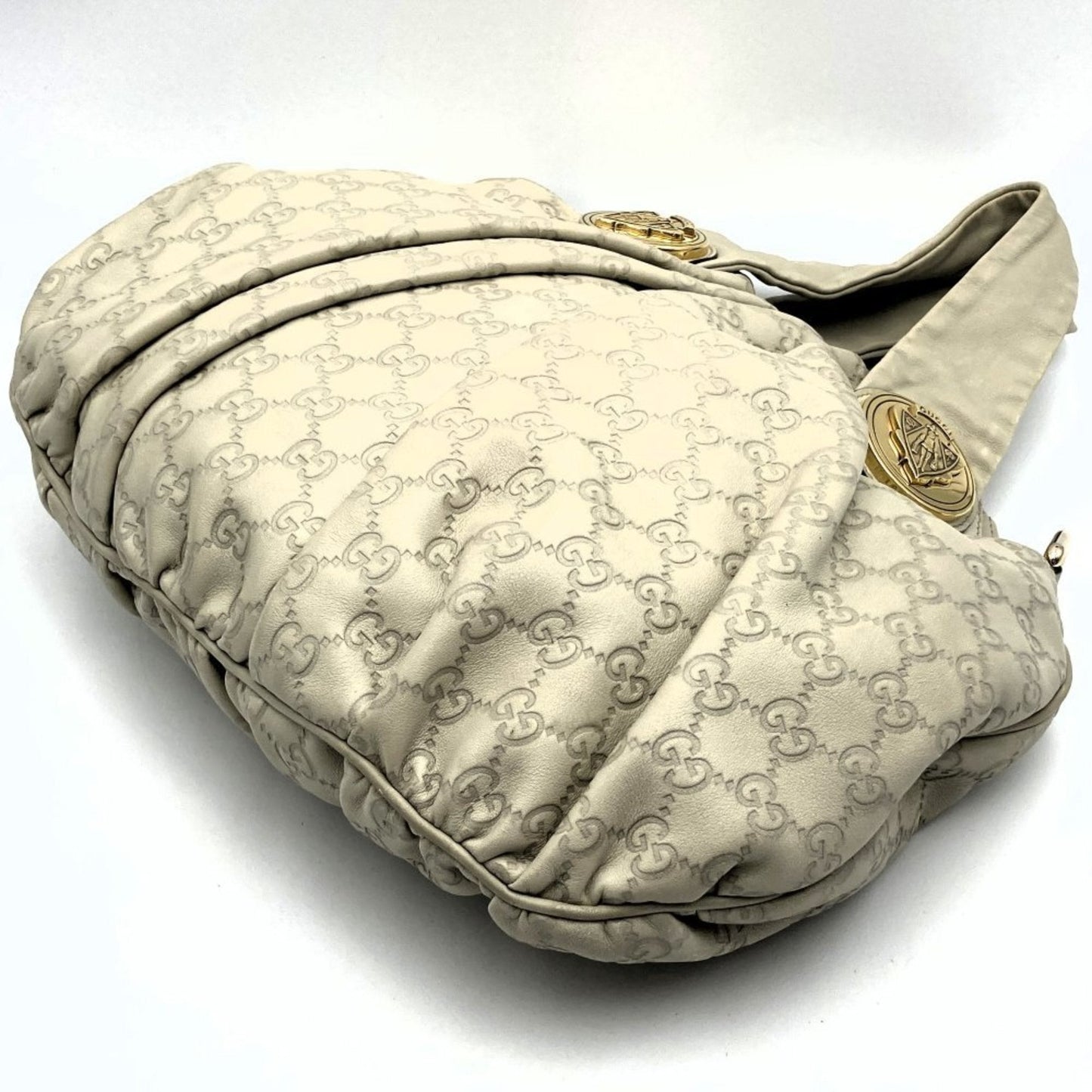 Gucci Beige Ivory Off-White Leather Handbag Tote Bag