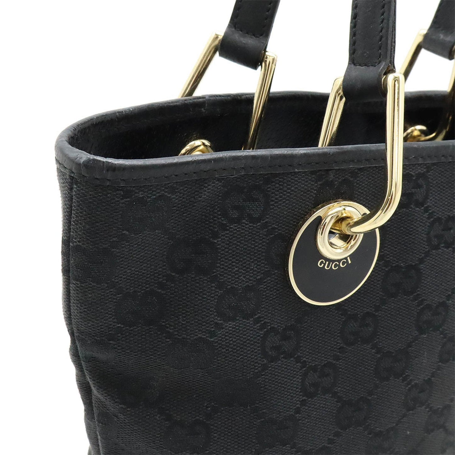 Gucci Gg Canvas Black Gg Canvas Leather Handbag Tote Bag