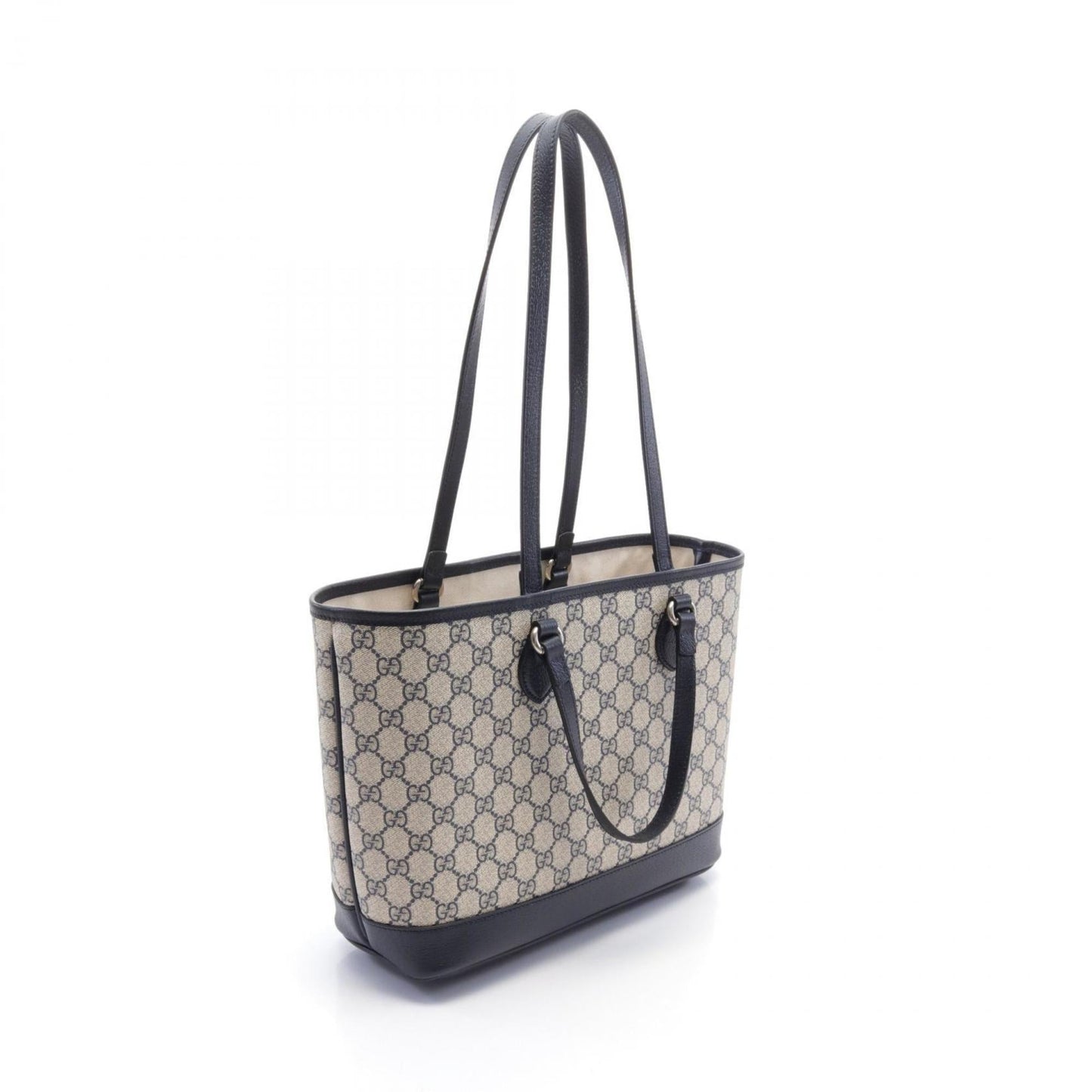 Gucci Beige Navy Pvc Coated Canvas Leather Tote Bag
