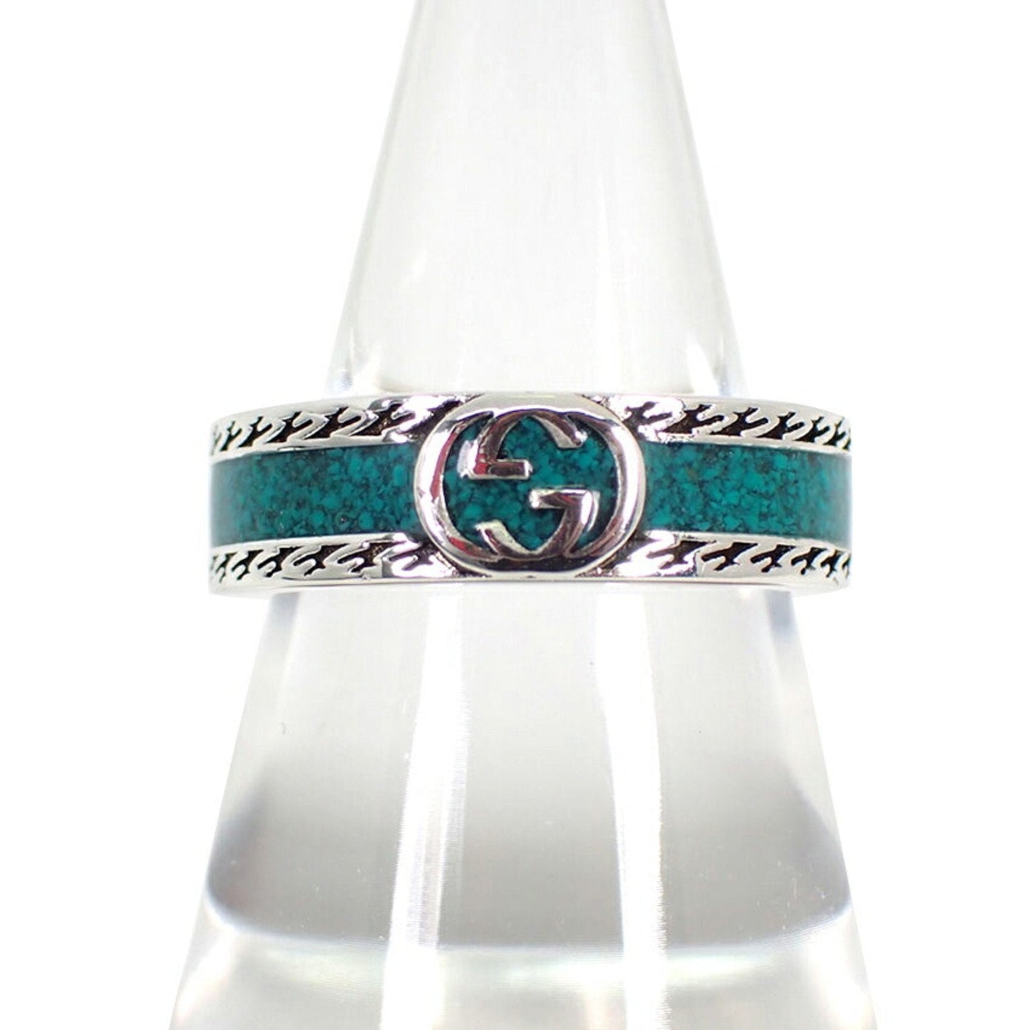 Gucci Silver Turquoise Enamel Sterling Silver 925 Band Ring