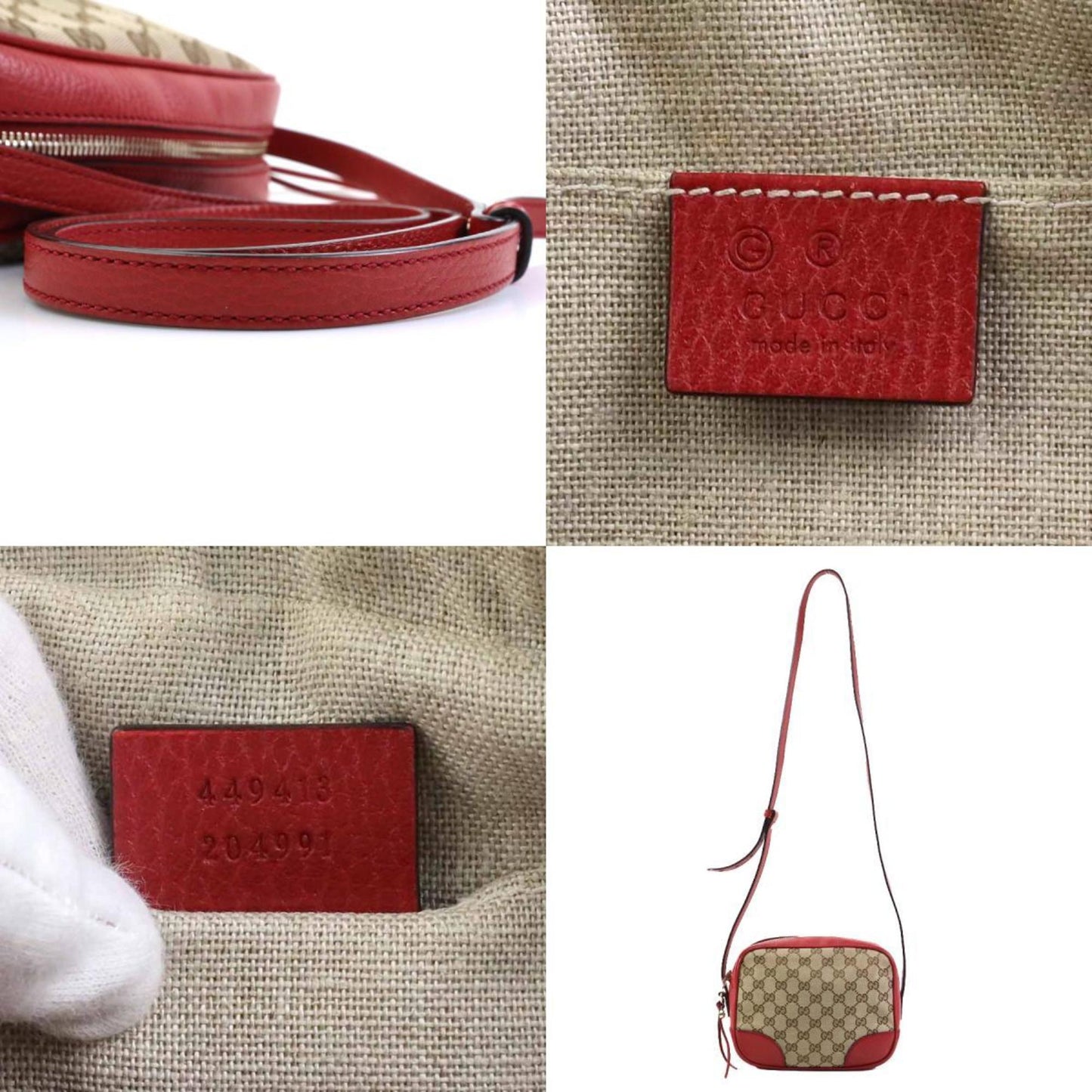 Gucci Beige Brown Red Color Gg Canvas Leather Shoulder Bag