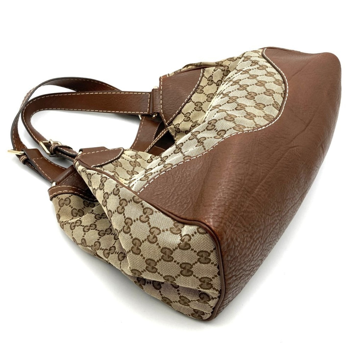 Gucci Brown Gg Canvas Leather Handbag Tote Bag
