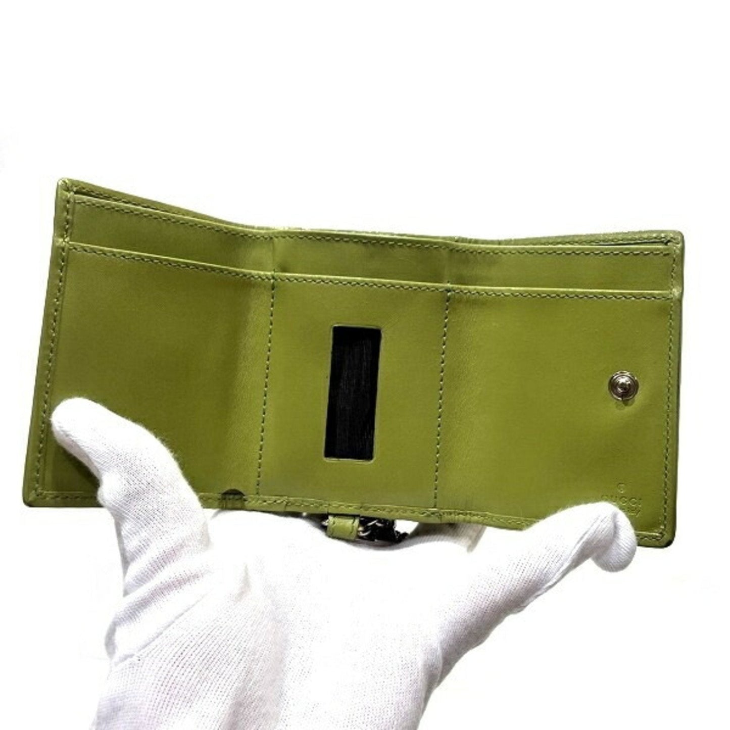 Gucci Beige Green Leather Pvc Wallet (Tri-Fold)