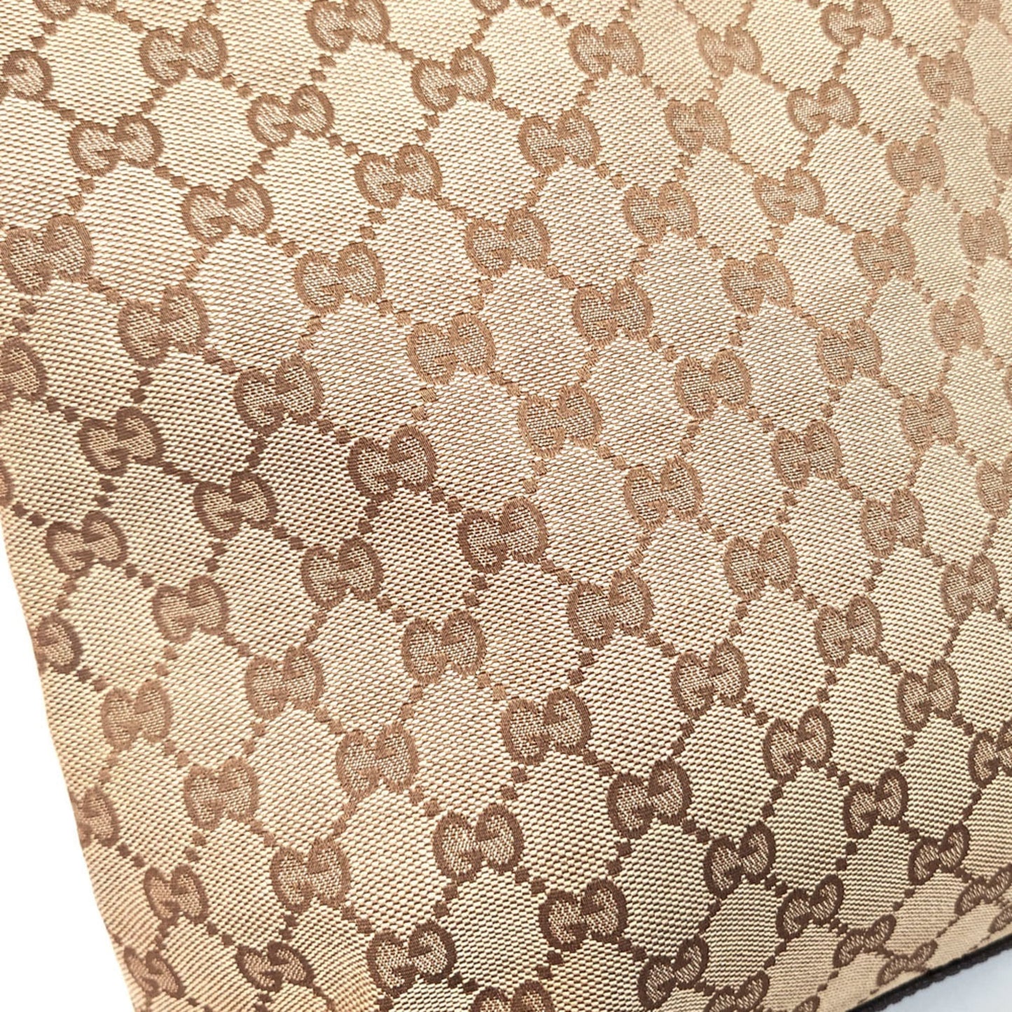 Gucci Beige Brown Canvas Leather Handbag Tote Bag