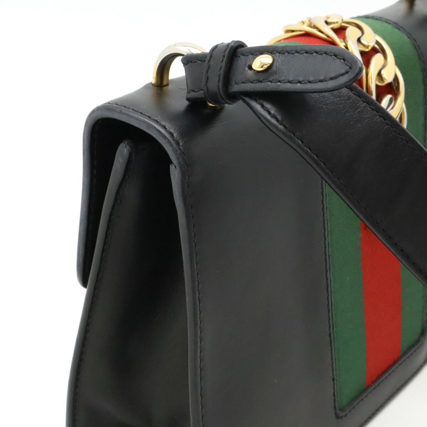 Gucci Black Green Red Color Leather Shoulder Bag