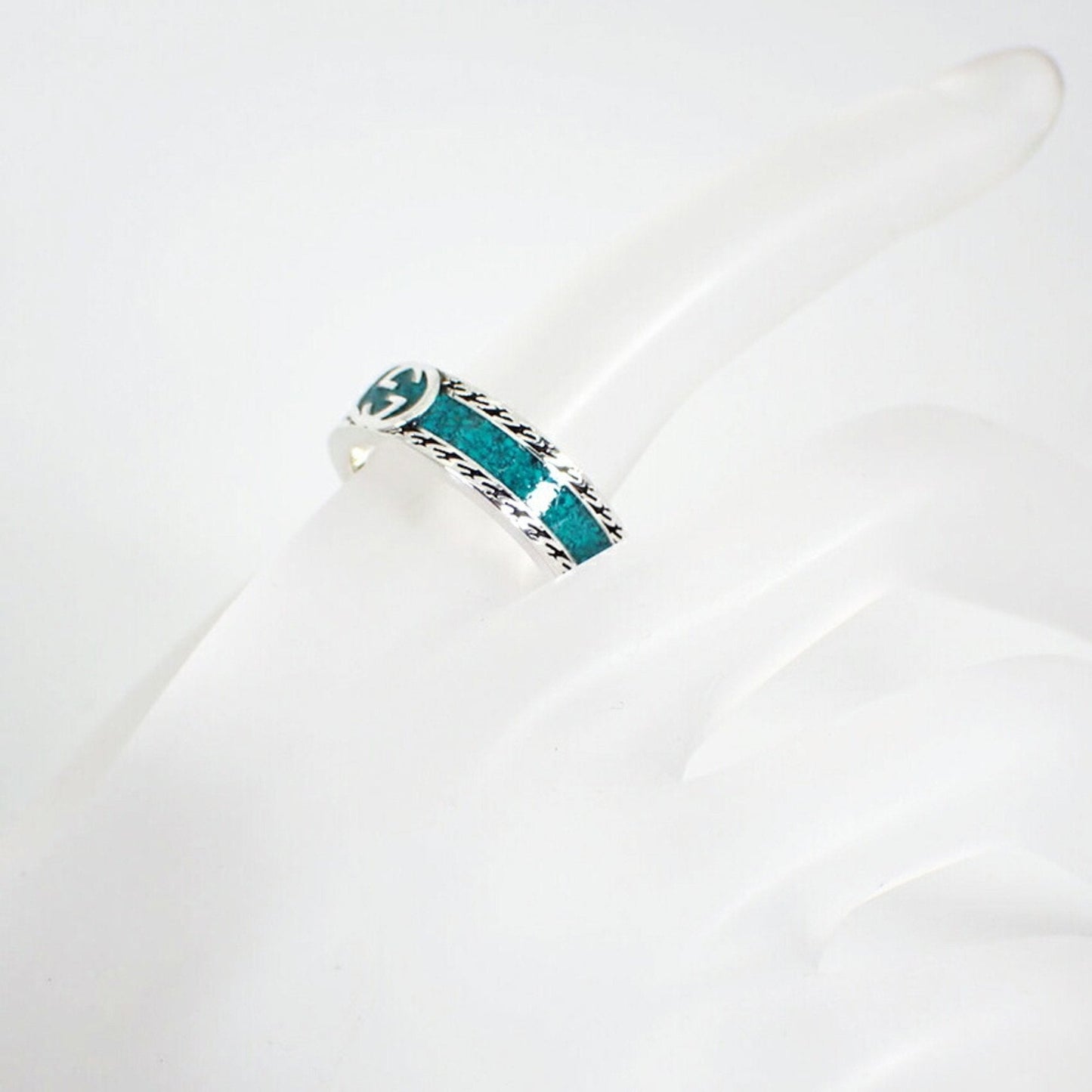 Gucci Silver Turquoise Enamel Sterling Silver 925 Band Ring