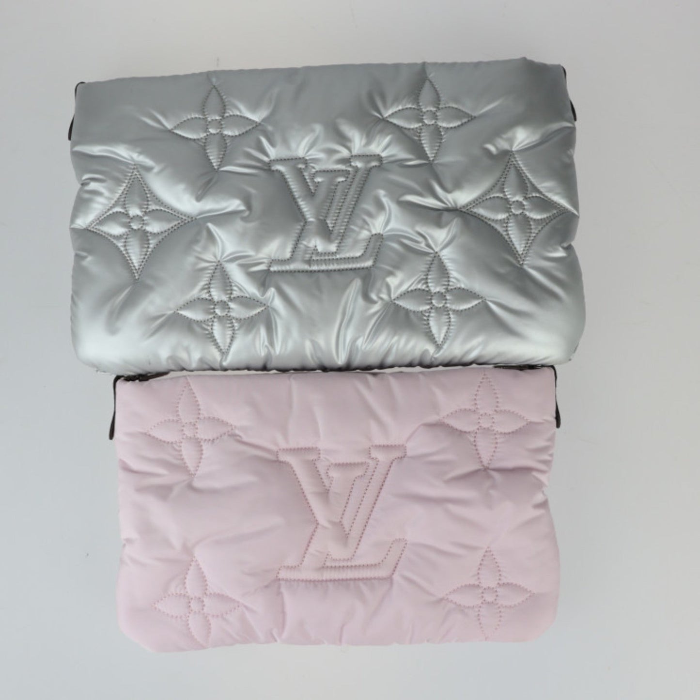 Louis Vuitton Pale Pink Silver Nylon Clutch Bag Handbag Pochette Pouch Shoulder Bag
