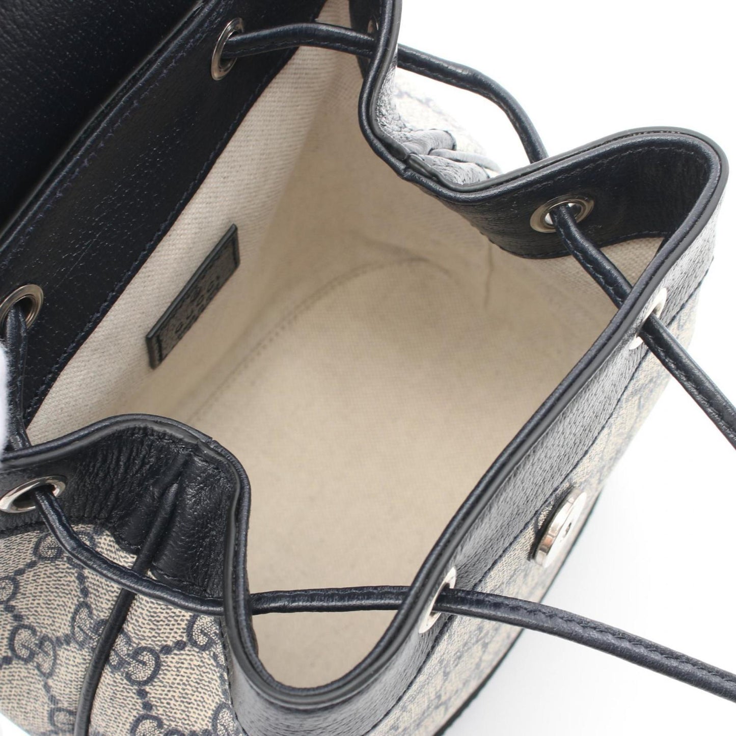 Gucci Navy White Pvc Coated Canvas Leather Backpack