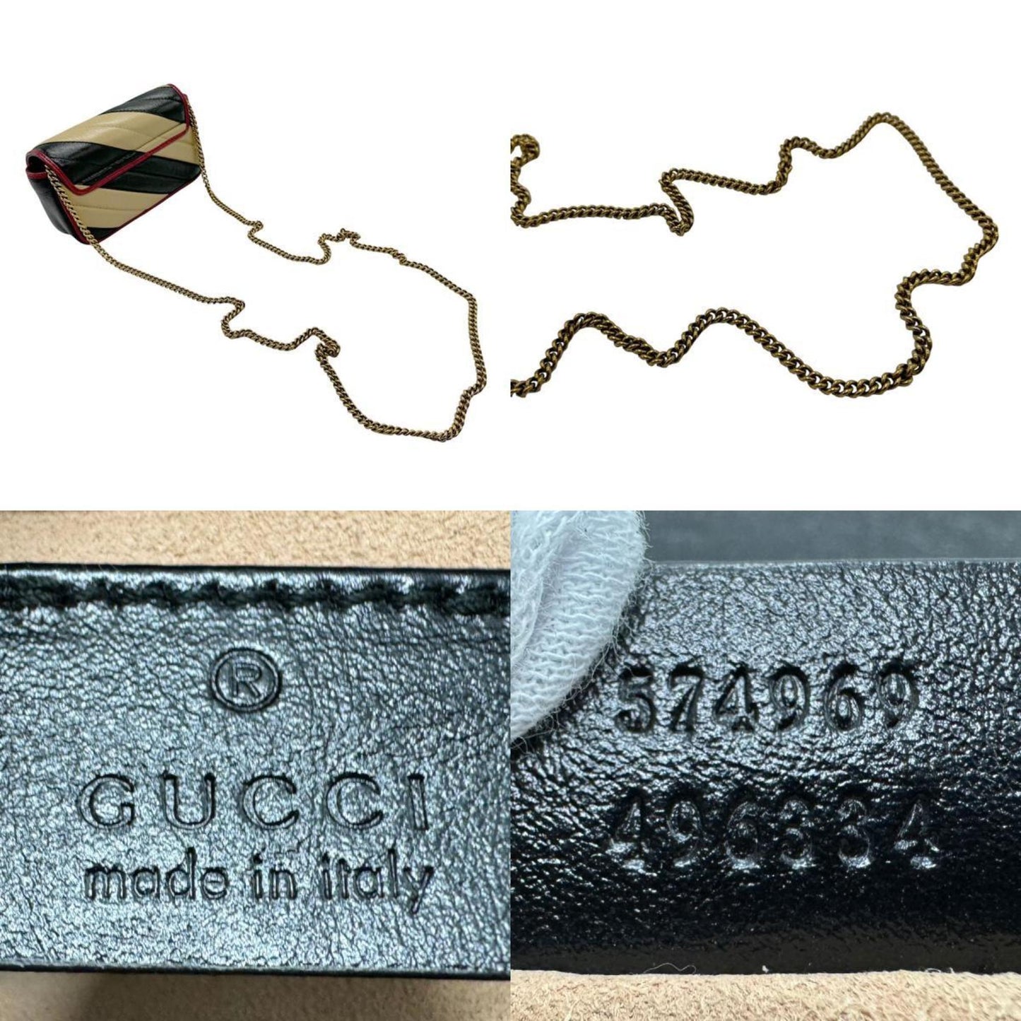 Gucci Beige Black Burgundy Leather Shoulder Bag