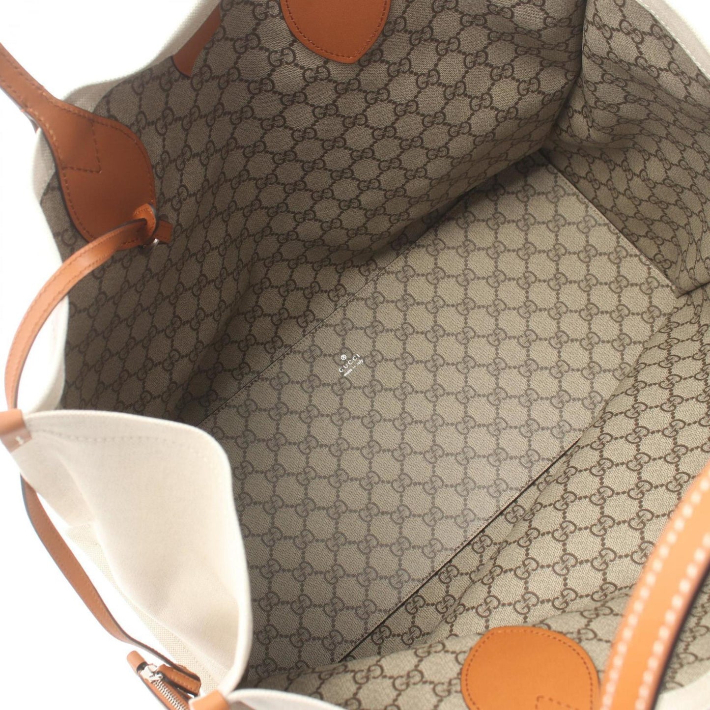 Gucci Beige Brown Canvas Leather Tote Bag