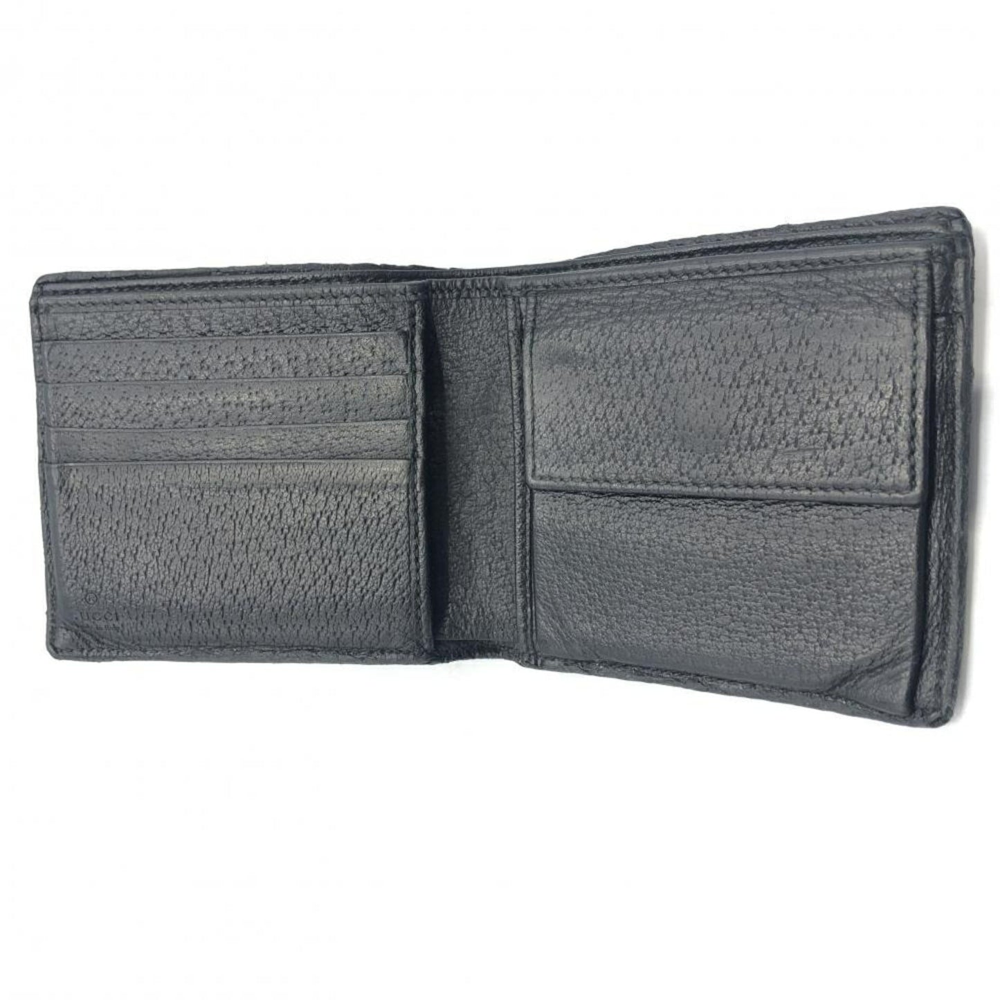Gucci Black Gray Navy Leather Middle Wallet (Bi-Fold)