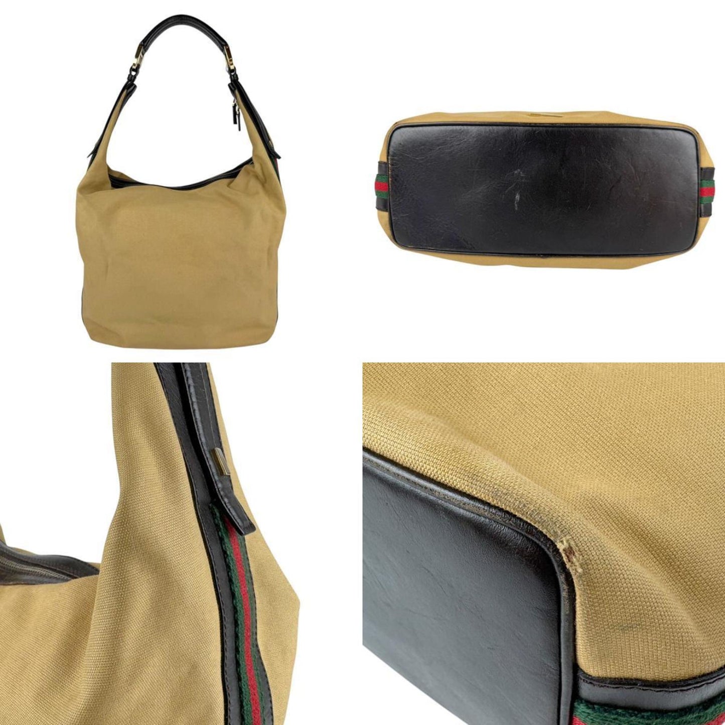 Gucci Beige Brown Canvas Leather Shoulder Bag