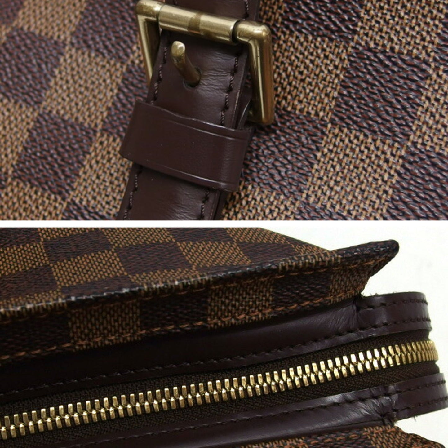 Louis Vuitton Dark Brown Damier Canvas Leather Shoulder Bag Tote Bag