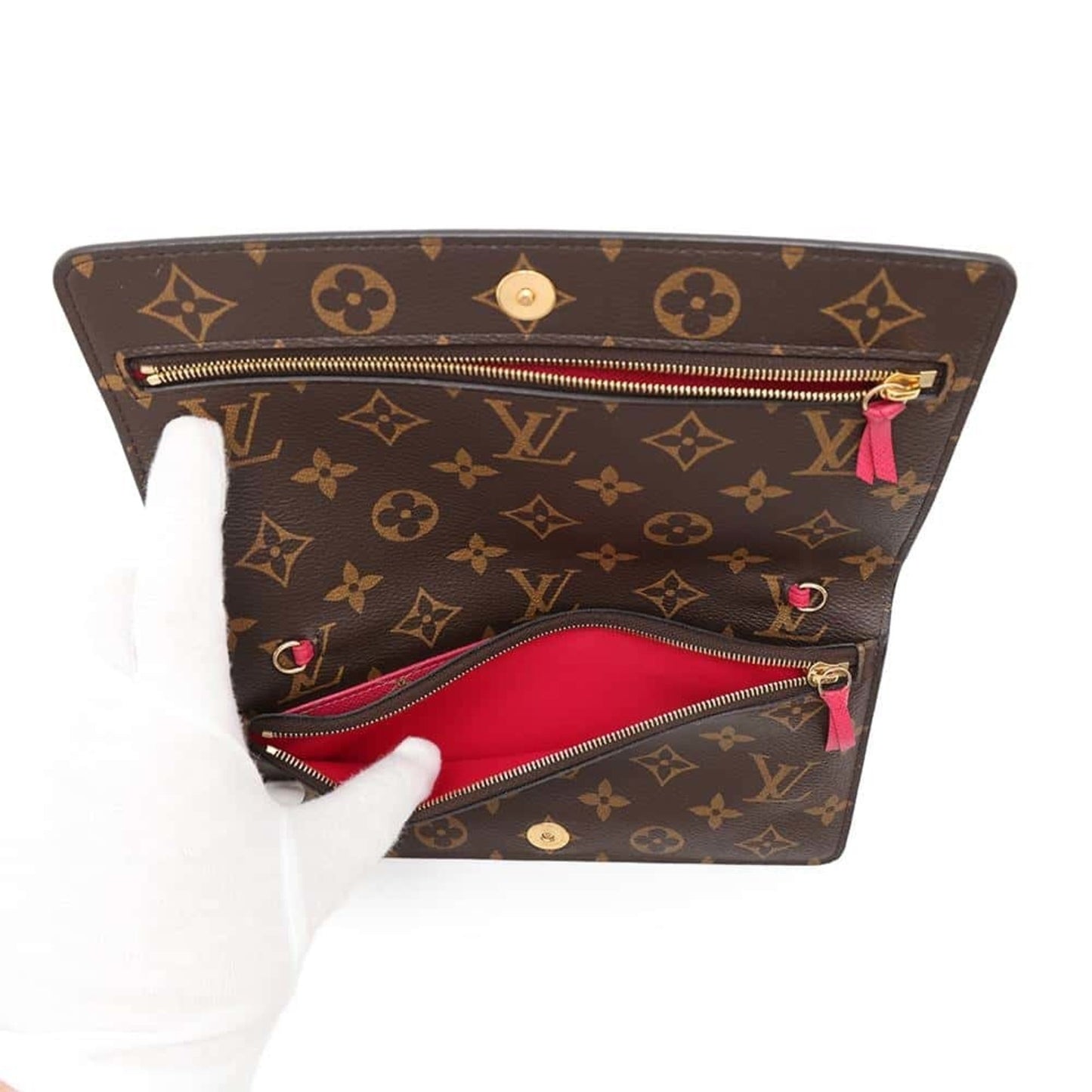 Louis Vuitton Brown Fuchsia Pink Monogram Chain/Shoulder Wallet