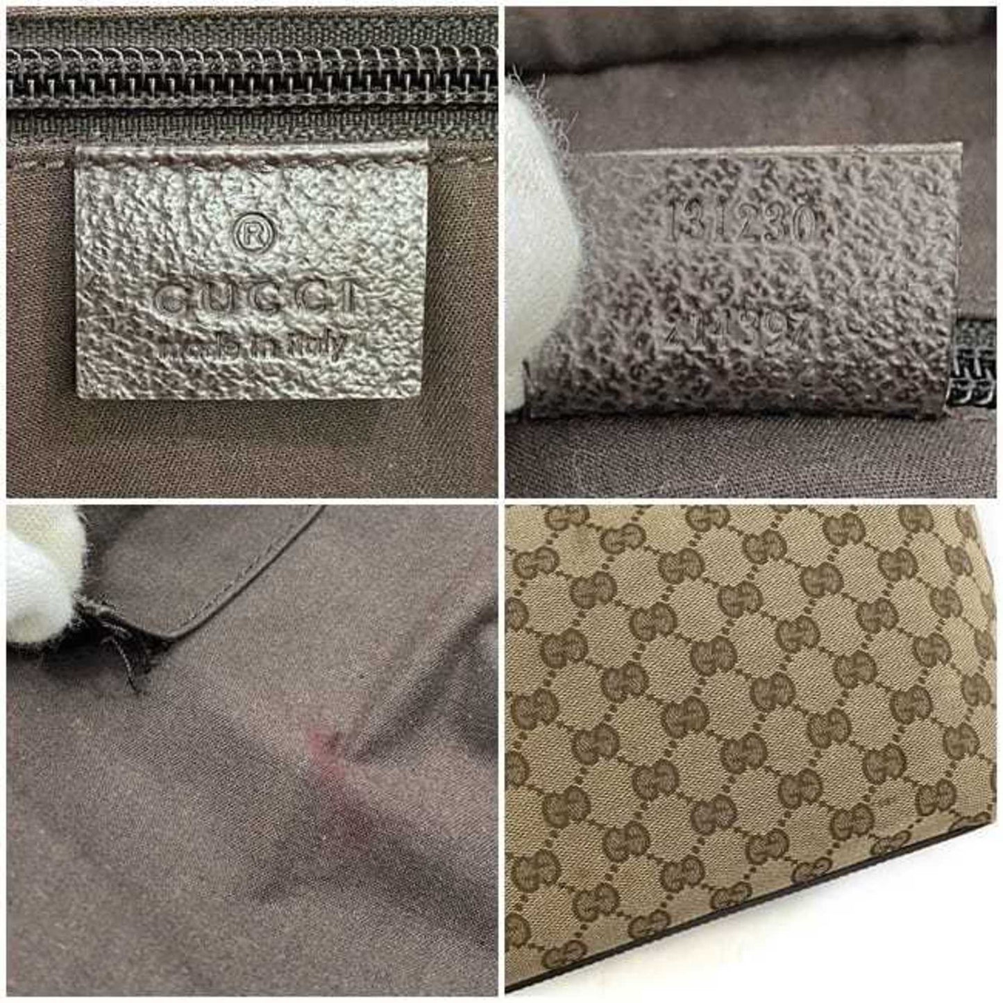 Gucci Beige Brown Canvas Leather Handbag Tote Bag