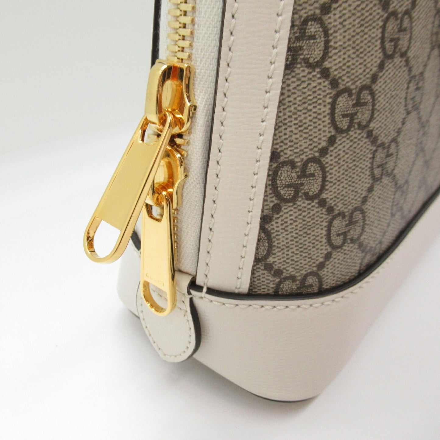 Gucci Beige White Coated Canvas Leather Shoulder Bag
