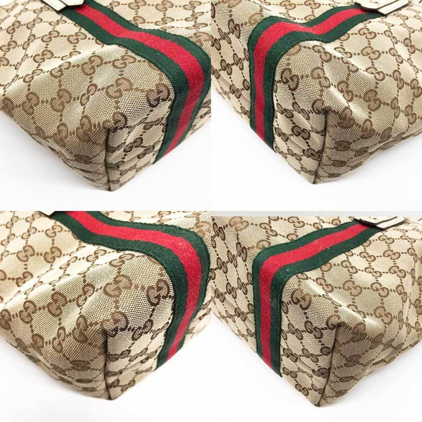 Gucci Sherry Line Beige White Gg Canvas Leather Tote Bag