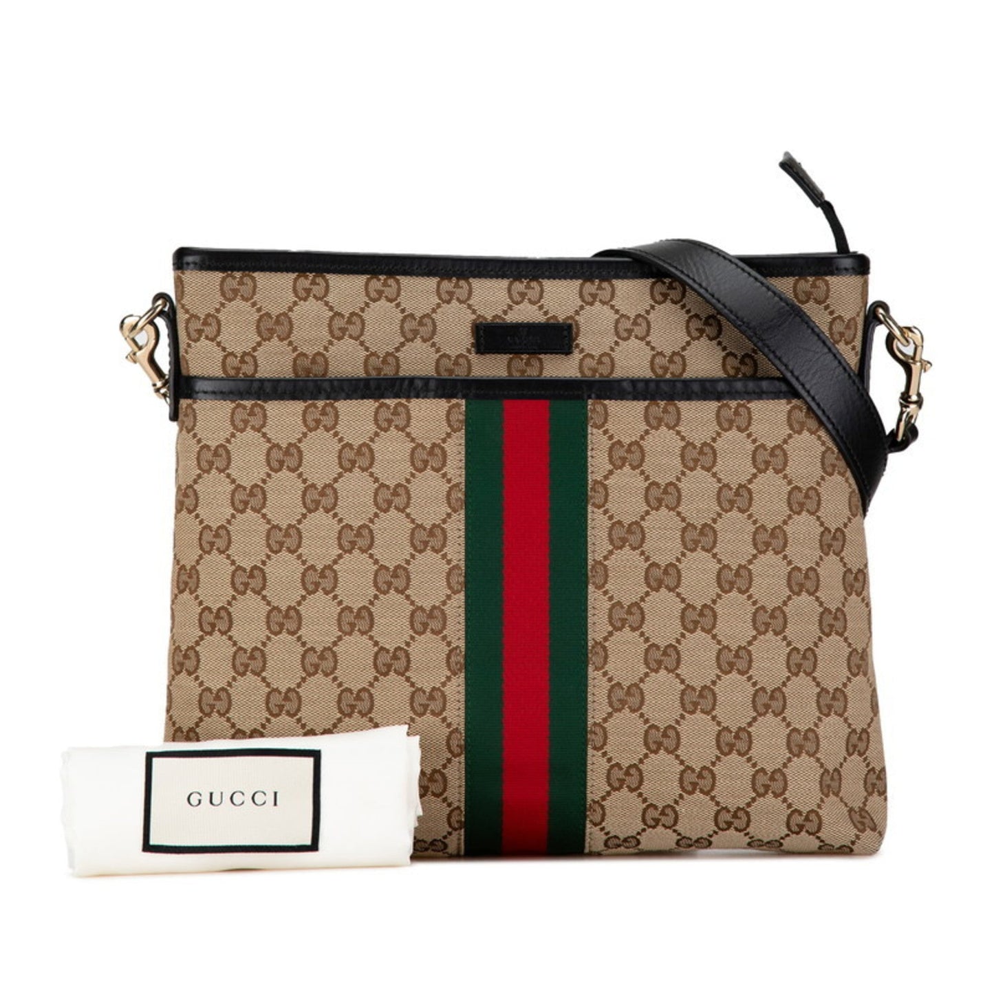 Gucci Beige Black Canvas Leather Shoulder Bag