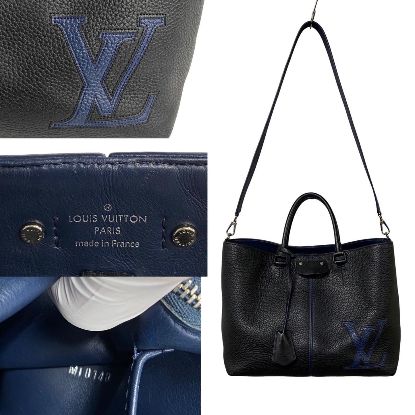 Louis Vuitton Black Leather Shoulder Bag Tote Bag
