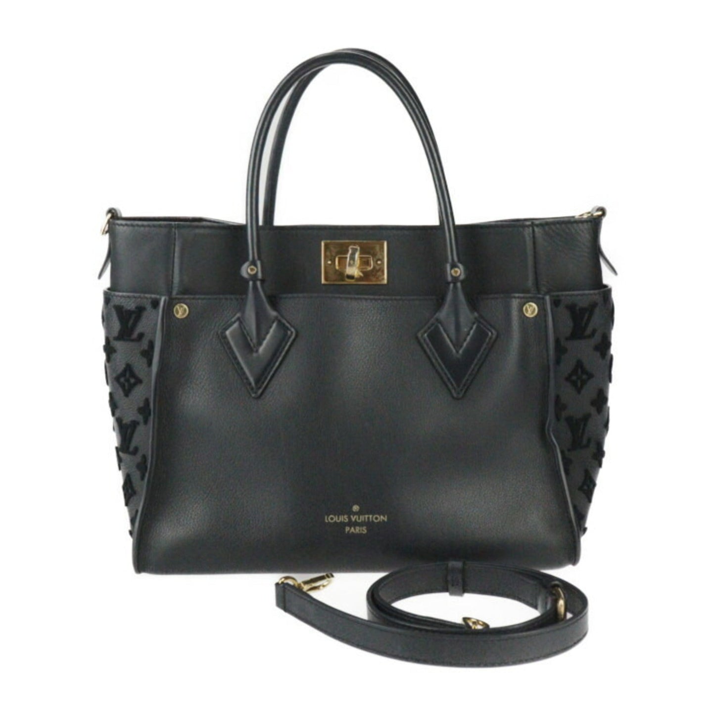 Louis Vuitton Black Leather Shoulder Bag Tote Bag ()