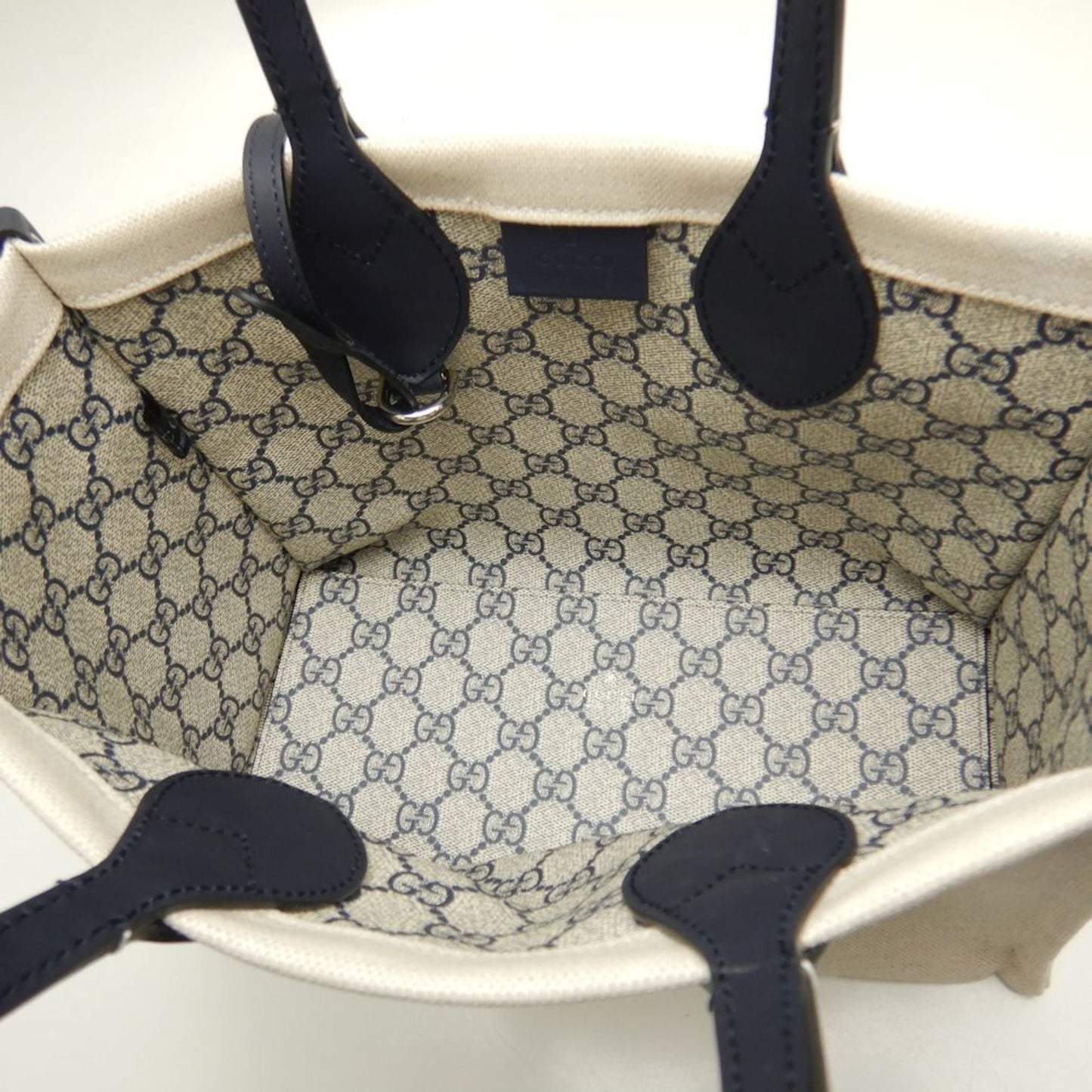 Gucci Beige Navy Canvas Tote Bag