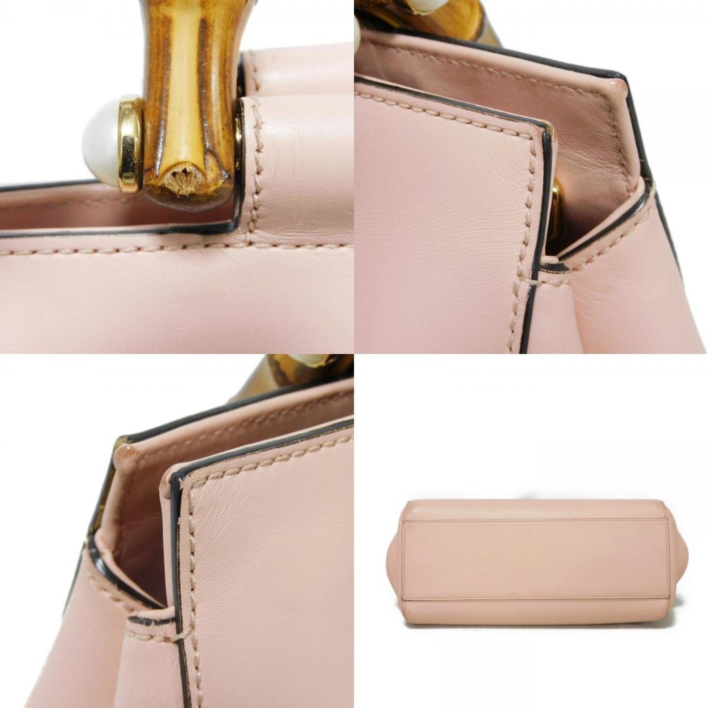 Gucci Light Pink Bamboo Leather Handbag