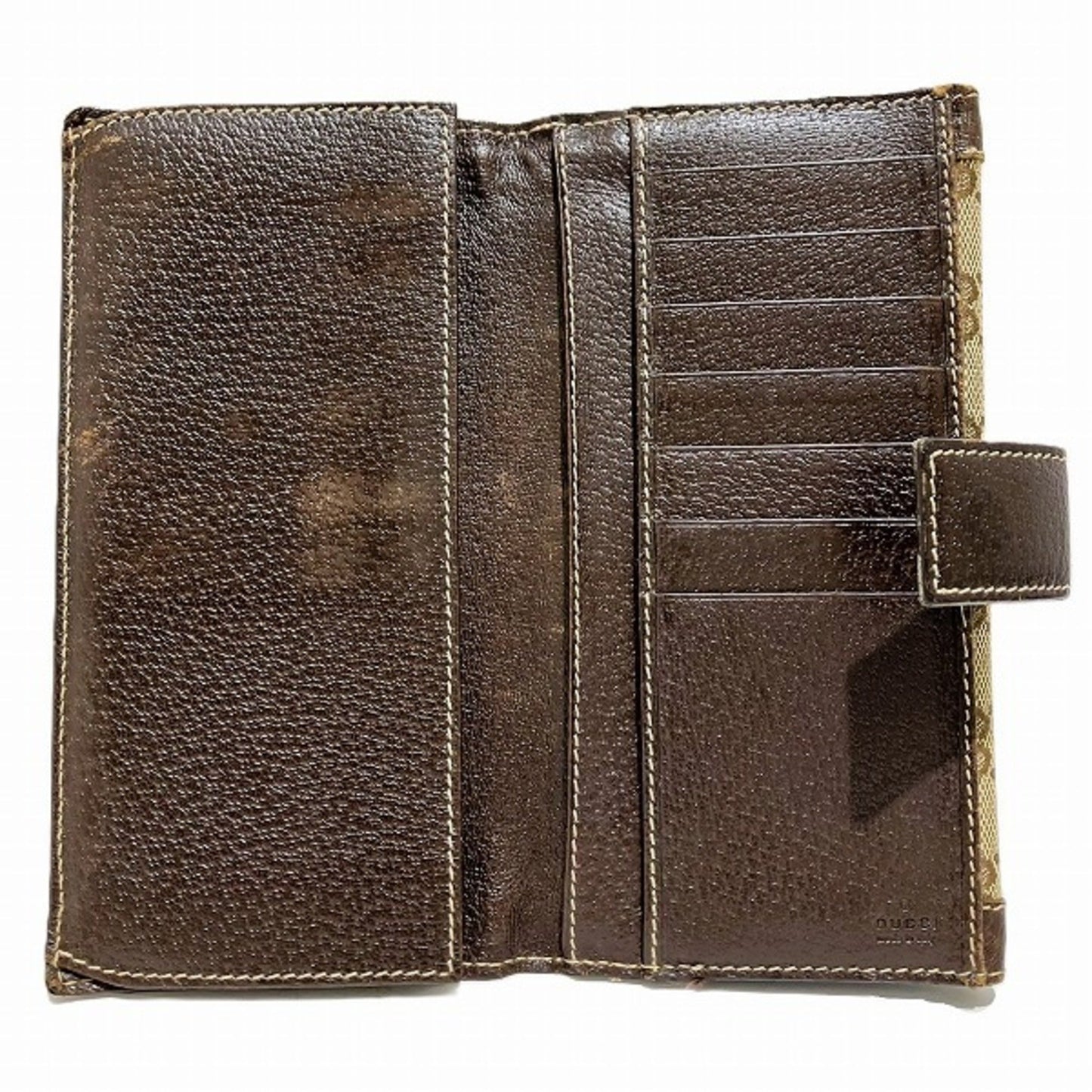 Gucci Brown Canvas Leather Long Wallet (Bi-Fold)
