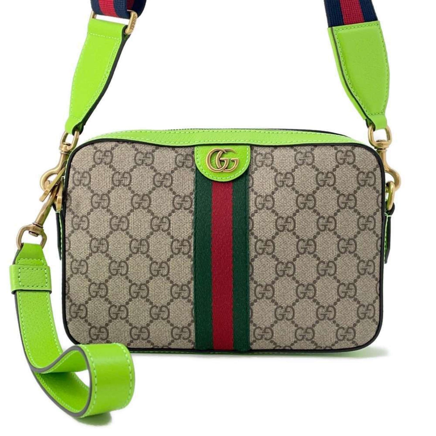 Gucci Beige Green Gg Supreme Leather Clutch Bag Shoulder Bag ()
