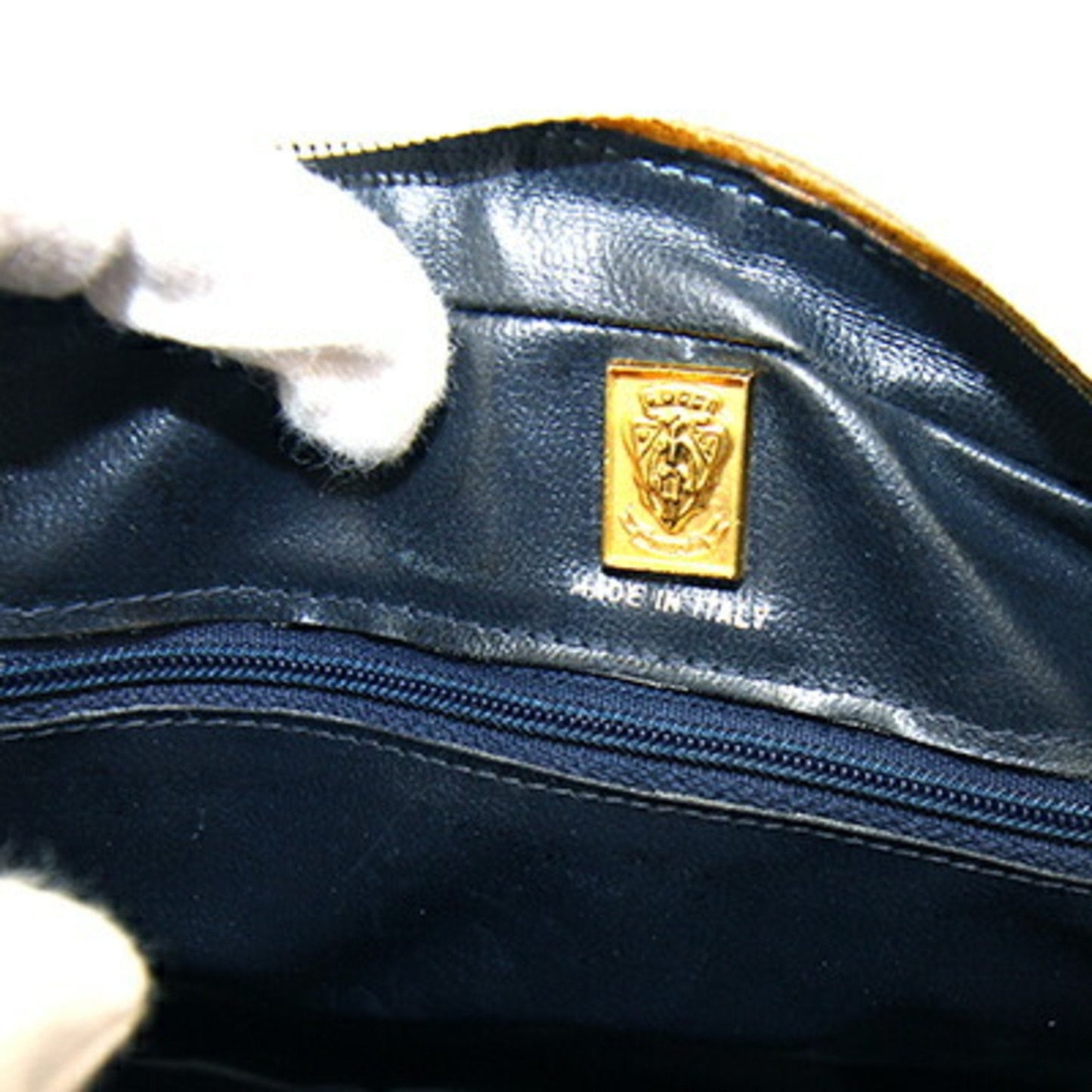 Gucci Navy White Yellow Leather Pochette Shoulder Bag