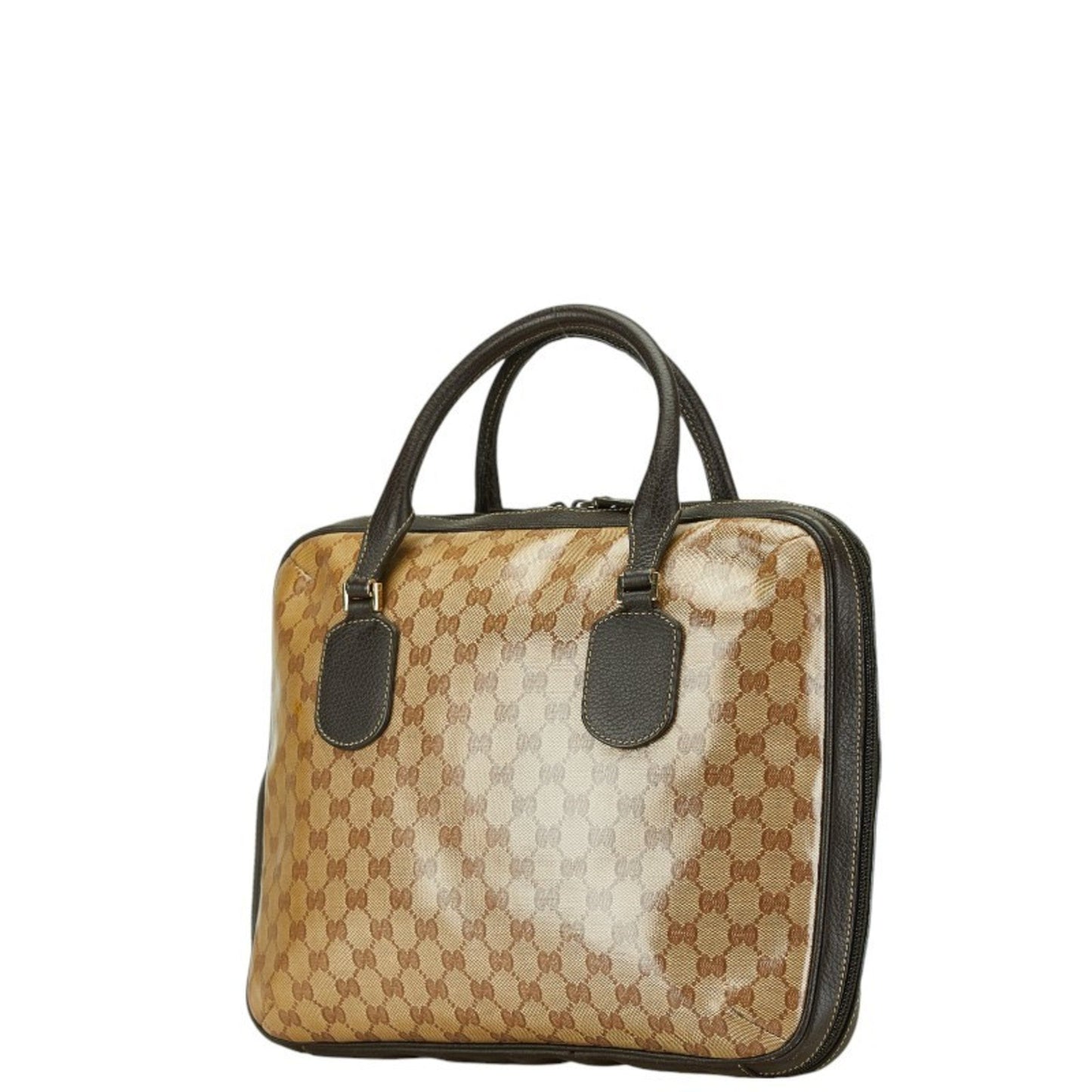 Gucci Gg Crystal Beige Brown Pvc Leather Handbag Tote Bag