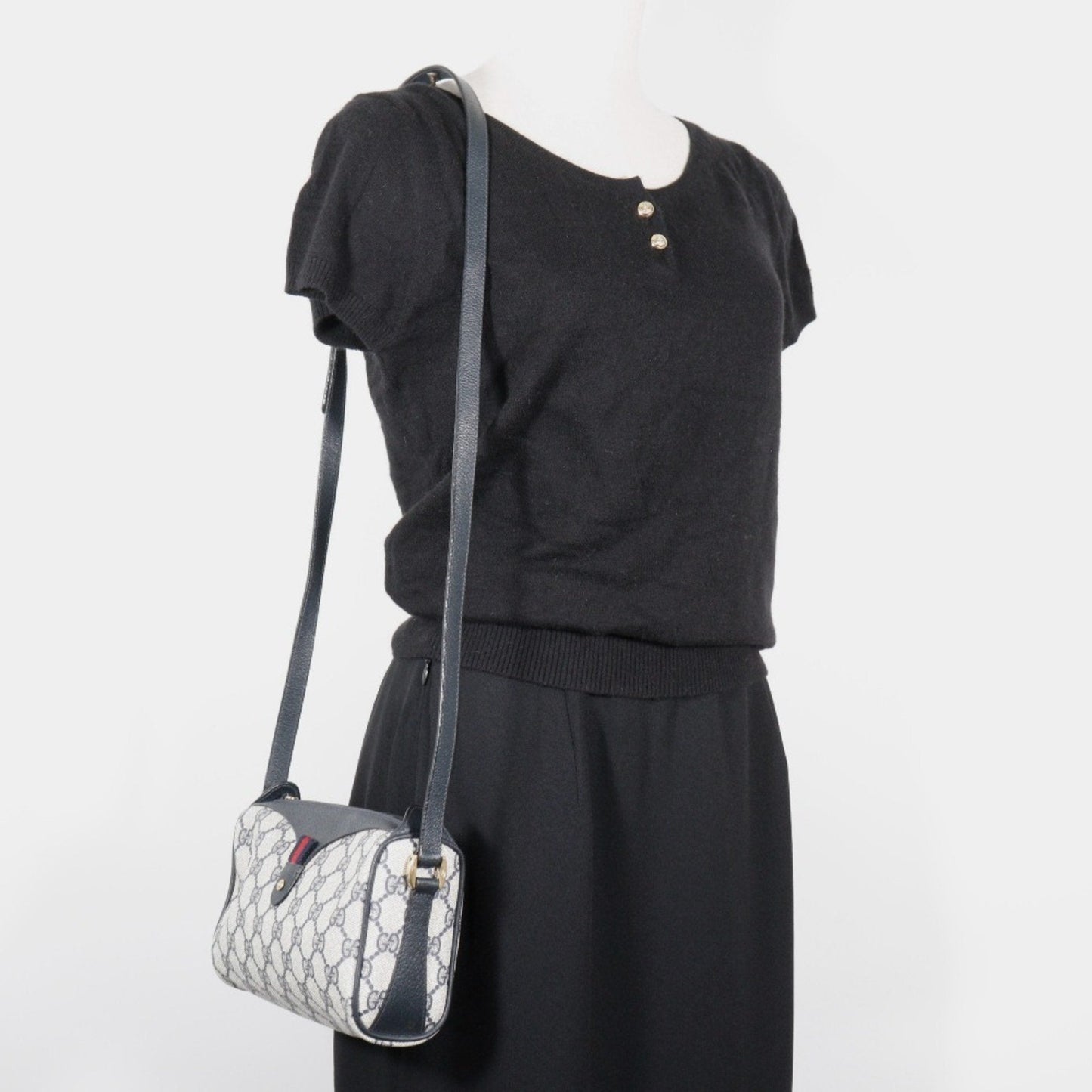 Gucci Gray Navy Gg Plus Shoulder Bag