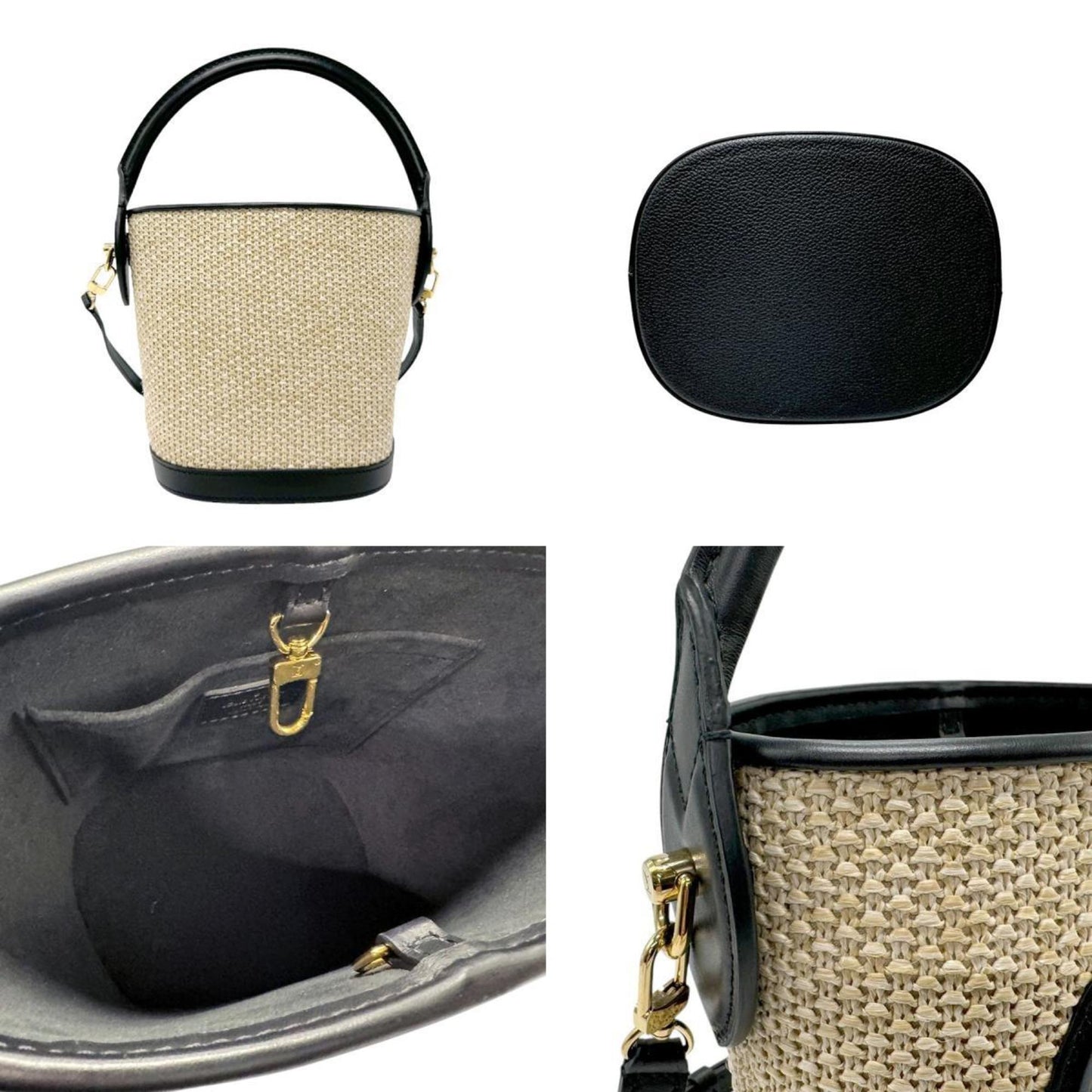 Louis Vuitton Beige Black Raffia Leather Handbag Shoulder Bag