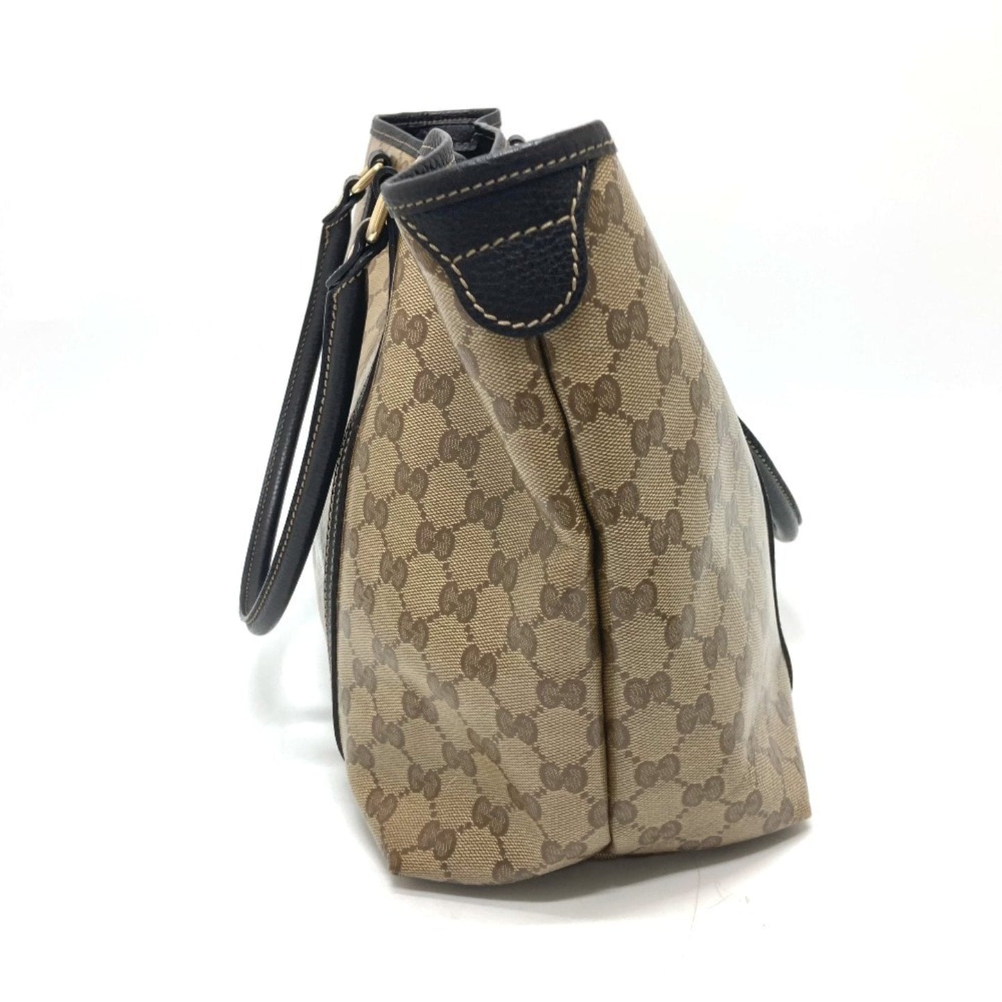 Gucci Gg Crystal Beige Brown Leather Coated Canvas Handbag Tote Bag