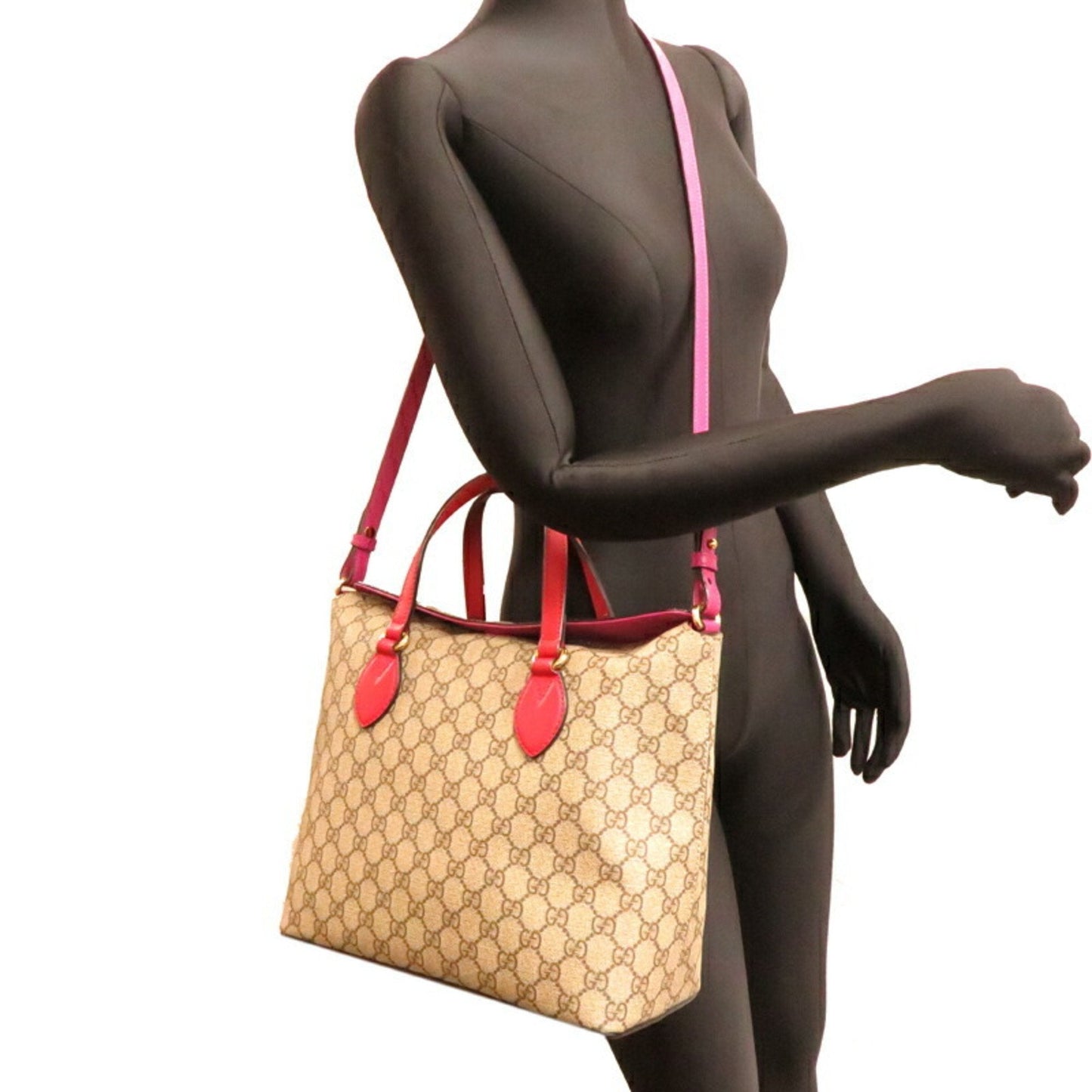 Gucci Beige Pink Gg Supreme Leather Shoulder Bag