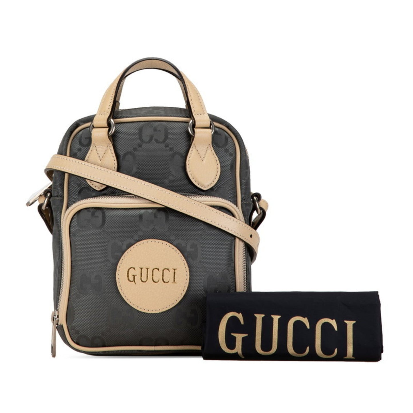 Gucci Beige Gray Nylon Leather Handbag Shoulder Bag