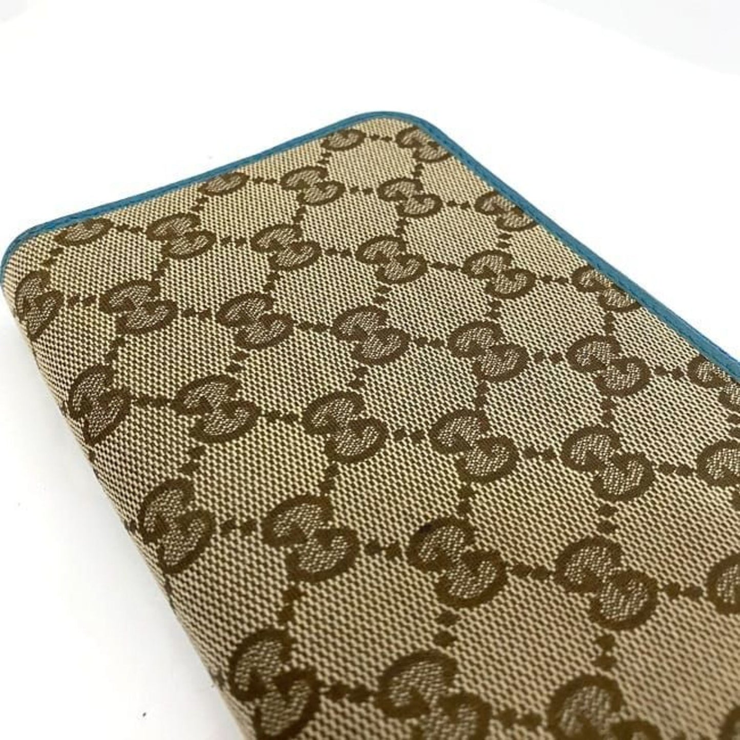 Gucci Beige Blue Canvas Long Wallet (Bi-Fold)
