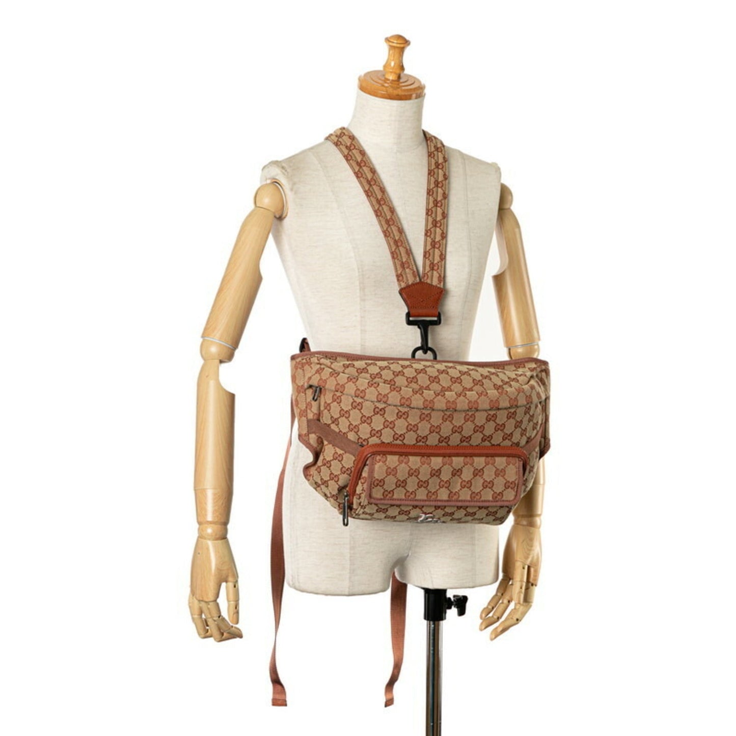 Gucci Beige Canvas Leather Backpack Sling Bag