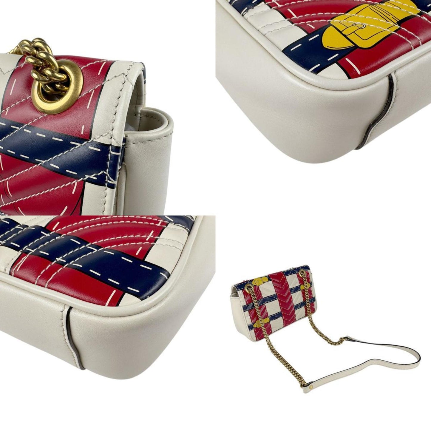 Gucci Navy Off-White Red Color Leather Shoulder Bag