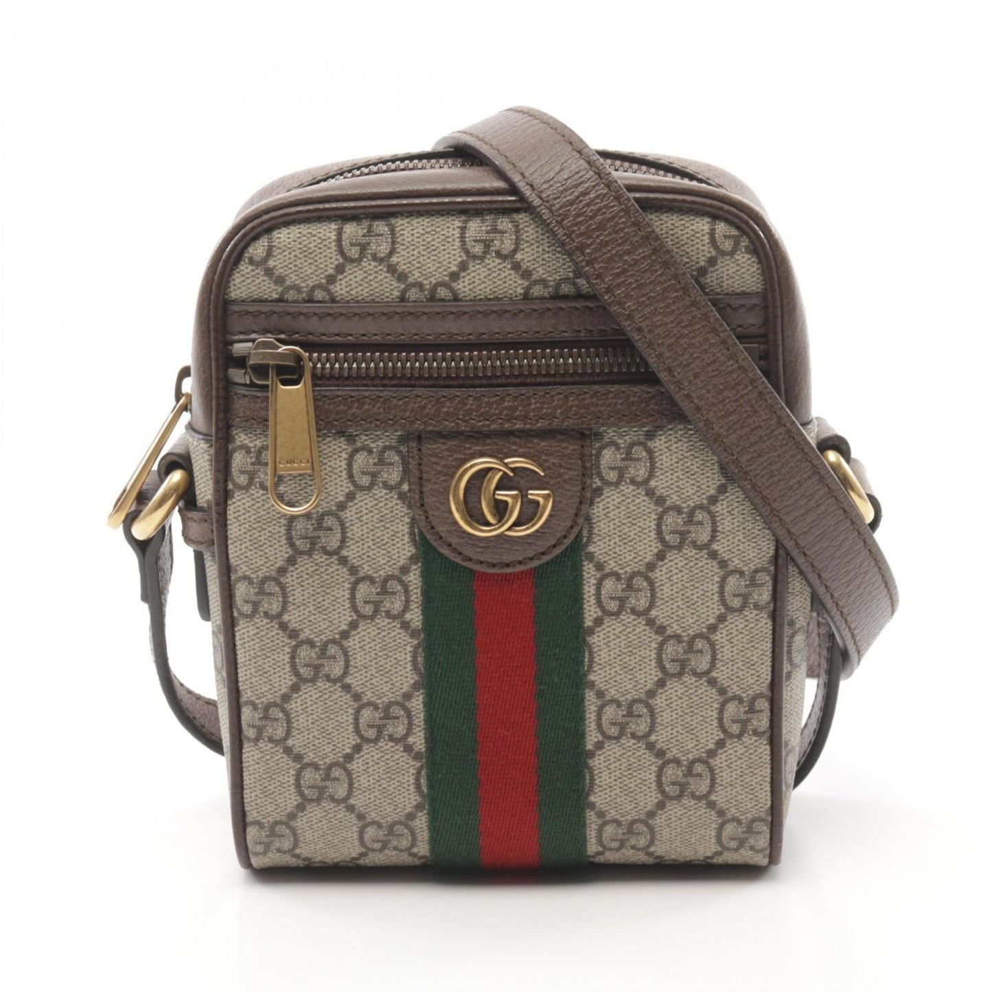 Gucci Beige Brown Coated Canvas Leather Shoulder Bag ()