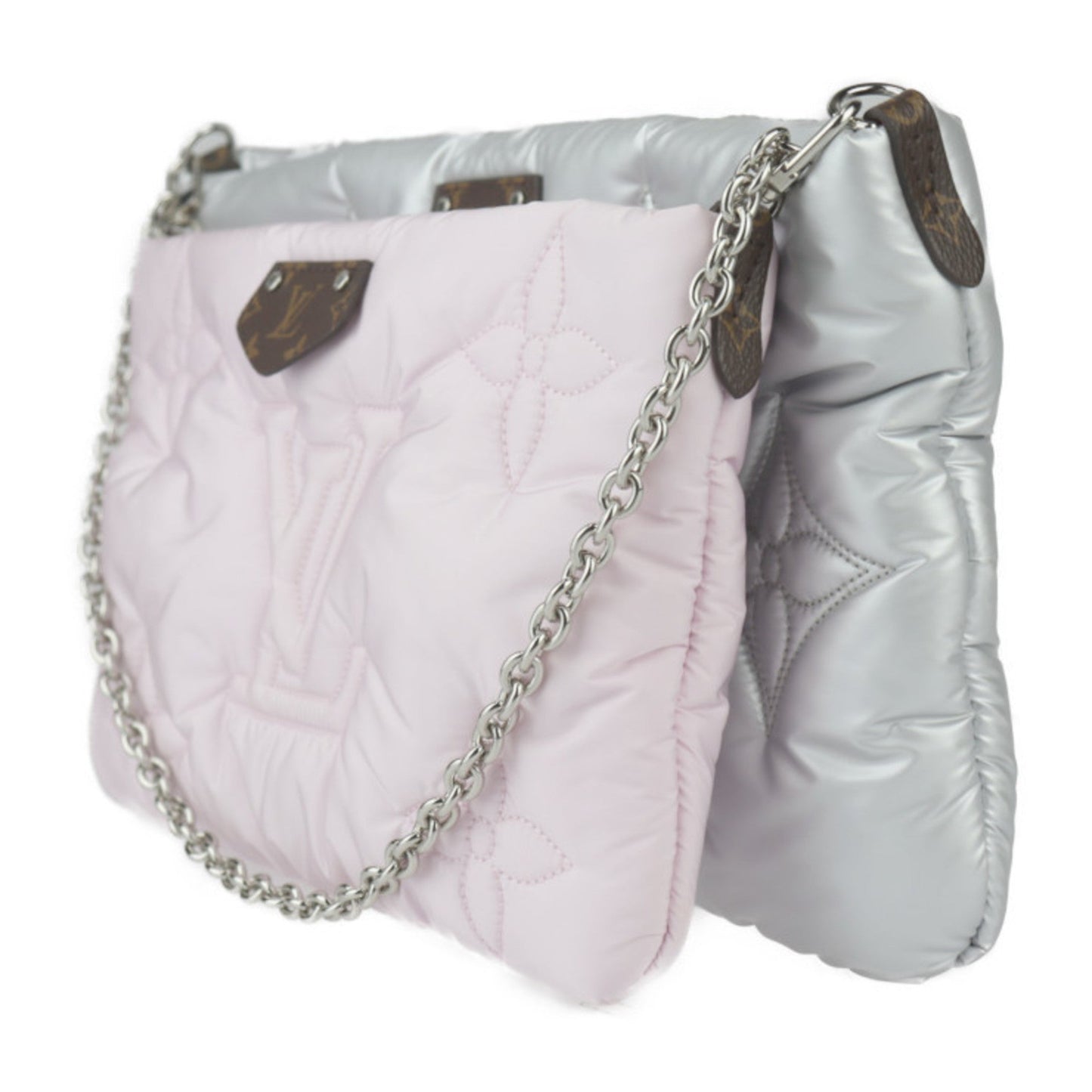 Louis Vuitton Pale Pink Silver Nylon Clutch Bag Handbag Pochette Pouch Shoulder Bag