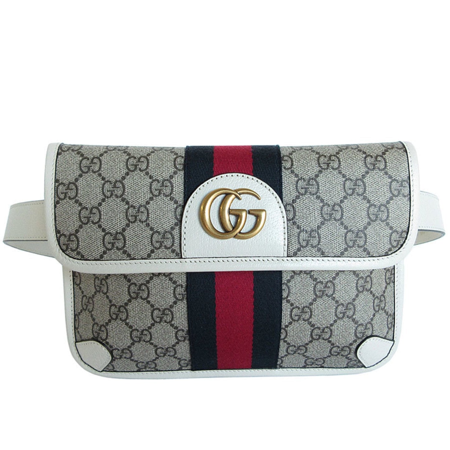 Gucci Beige Brown Off-White Gg Supreme Canvas Leather Fanny Pack ()