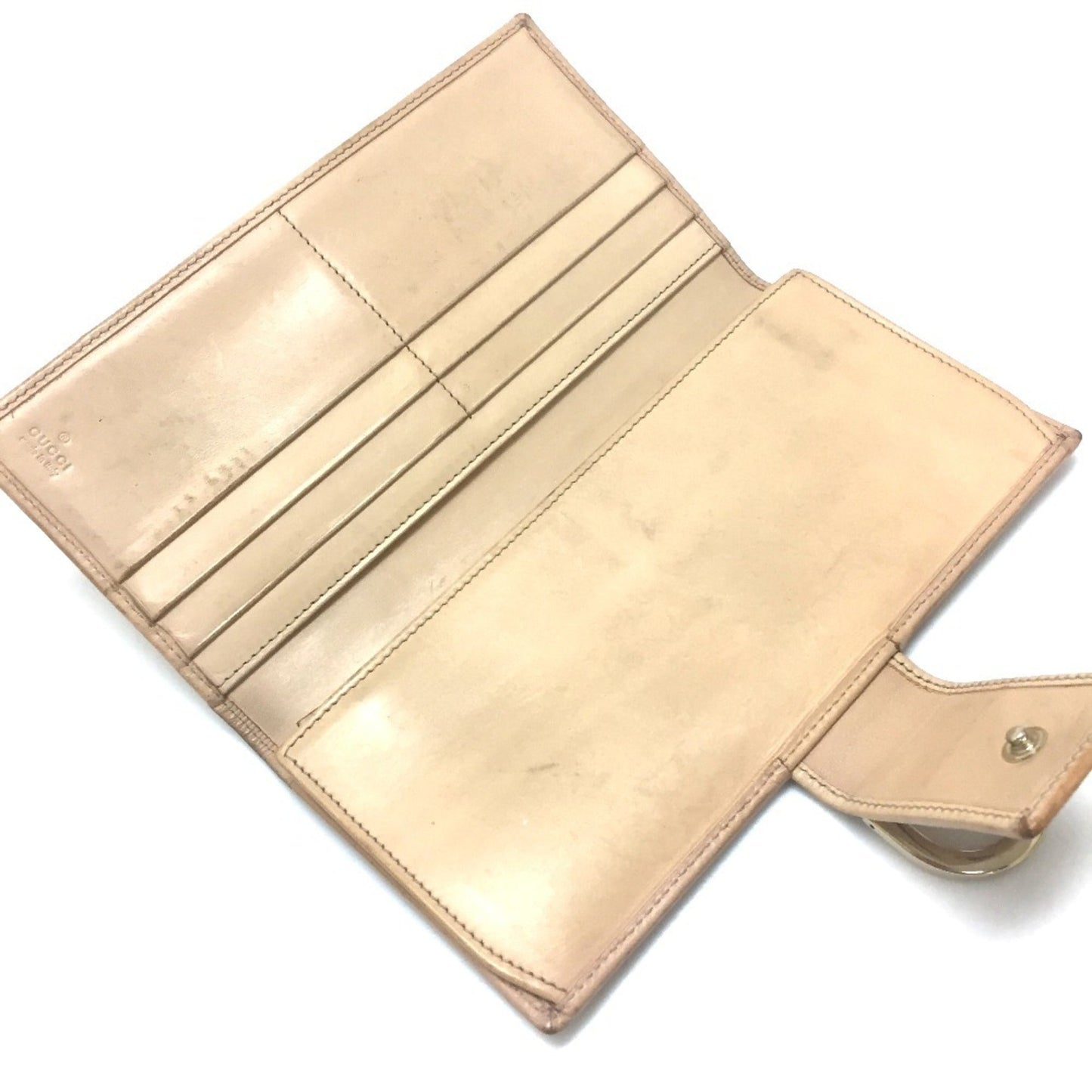 Gucci Pink Beige Gg Canvas Long Wallet (Bi-Fold)