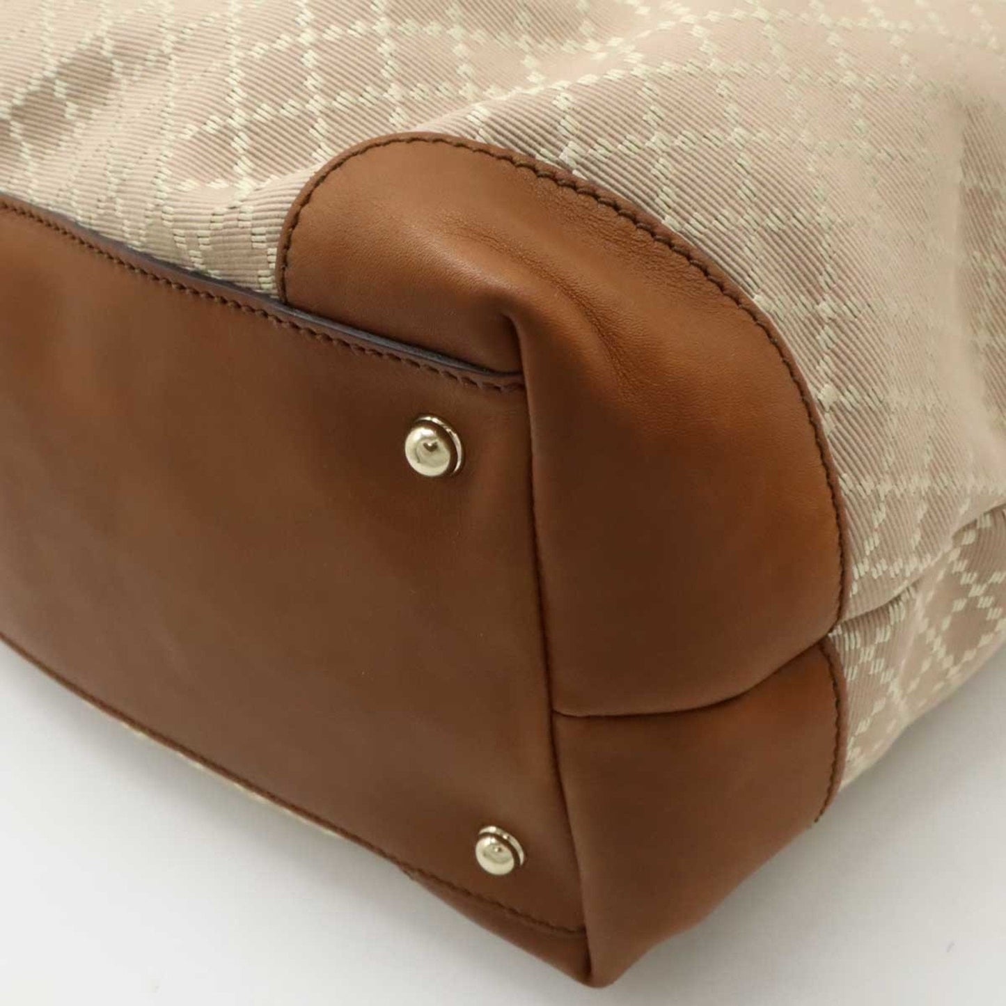 Gucci Beige Brown Bamboo Canvas Leather Shoulder Bag Tote Bag